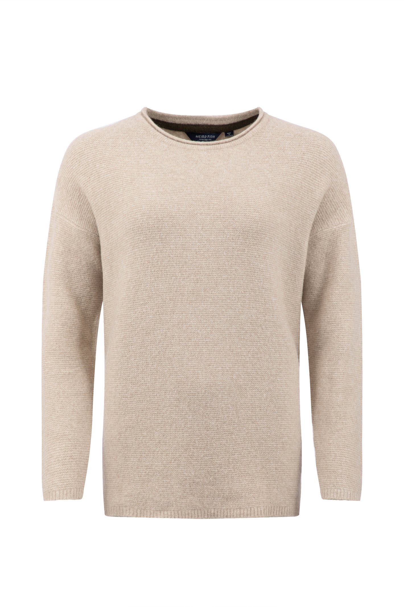Weird Fish Arlen Textured Crew Neck Jumper SandStone Size 16