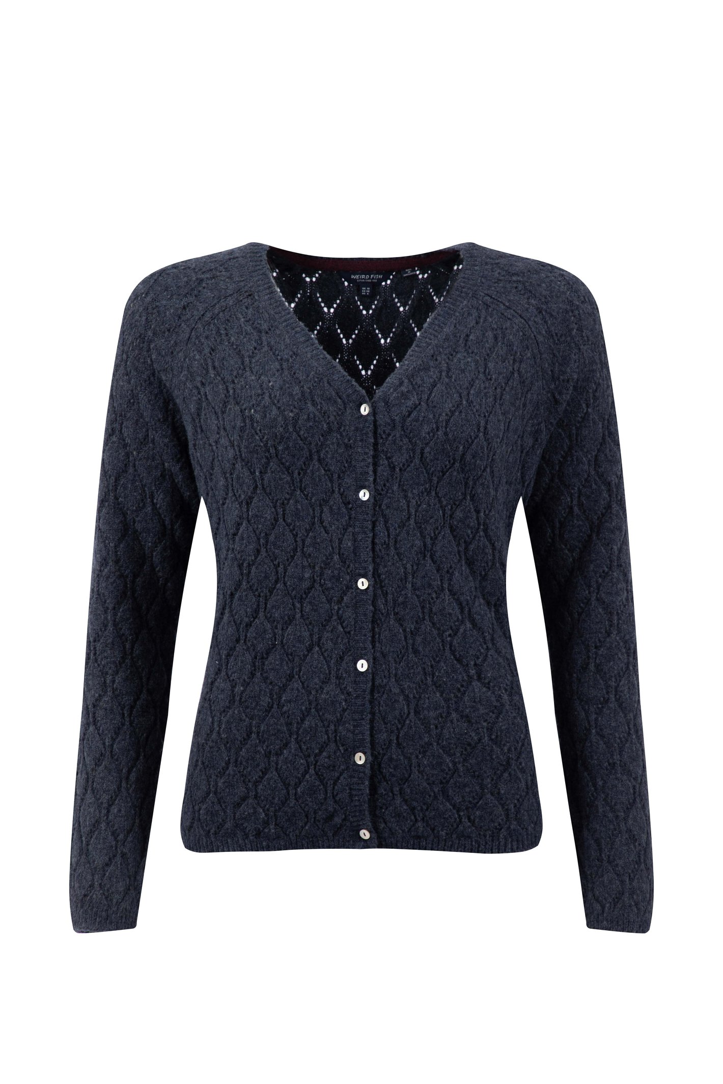 Weird Fish Posie Pointelle Knit Cardigan Navy Size 12