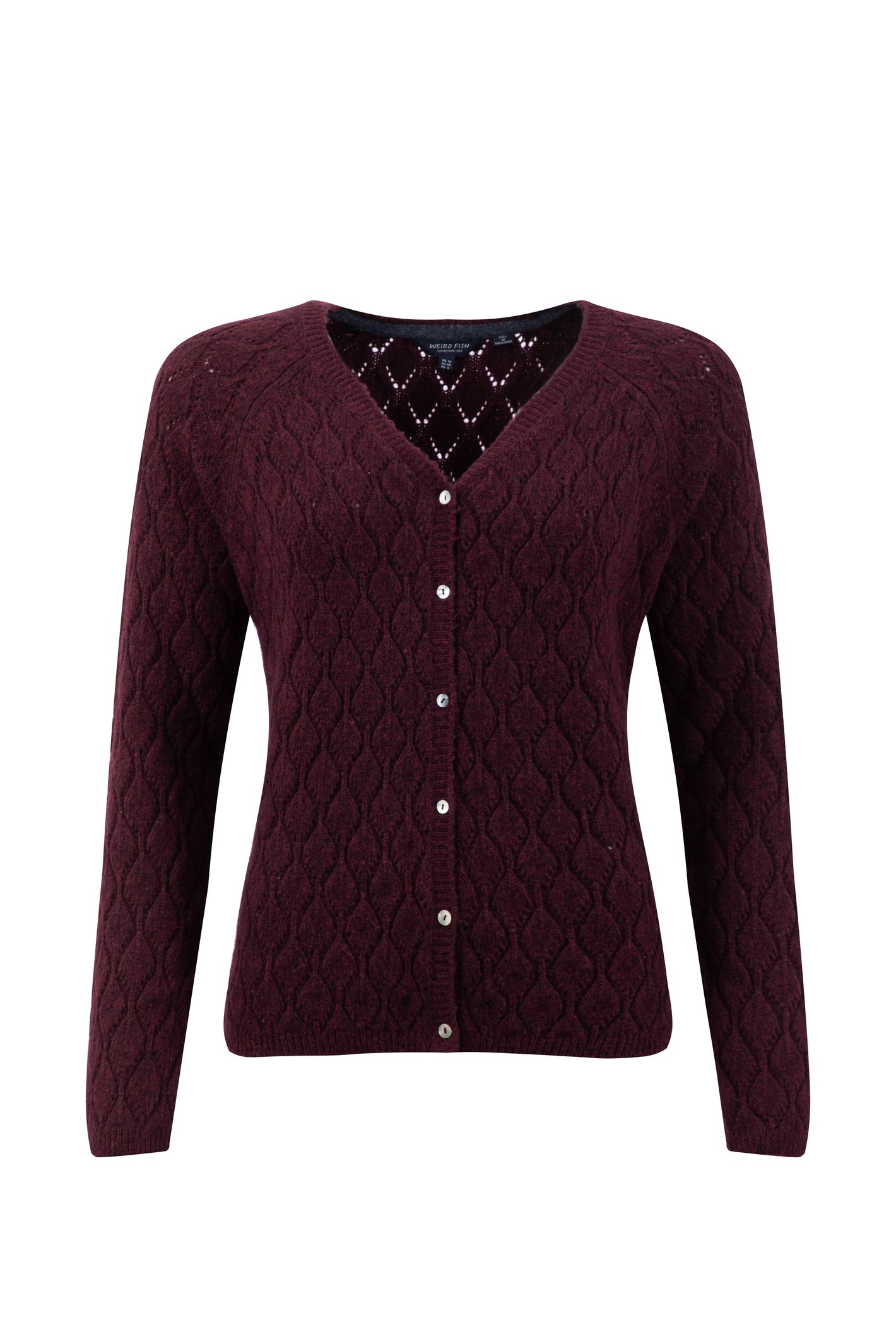 Weird Fish Posie Pointelle Knit Cardigan Pinot Wine Size 20