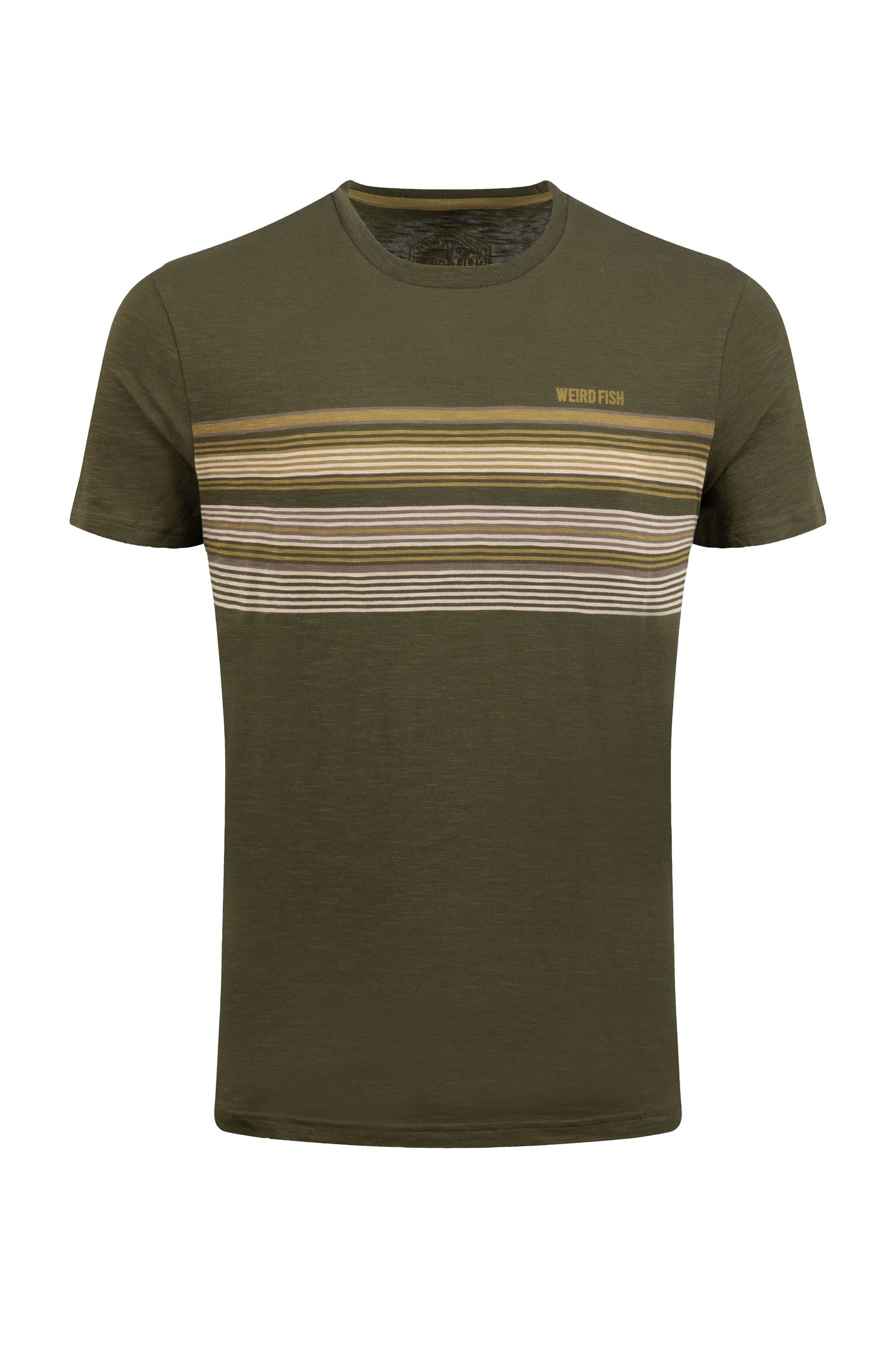 Weird Fish Garside Chest Stripe T-Shirt Oak Green Size XL
