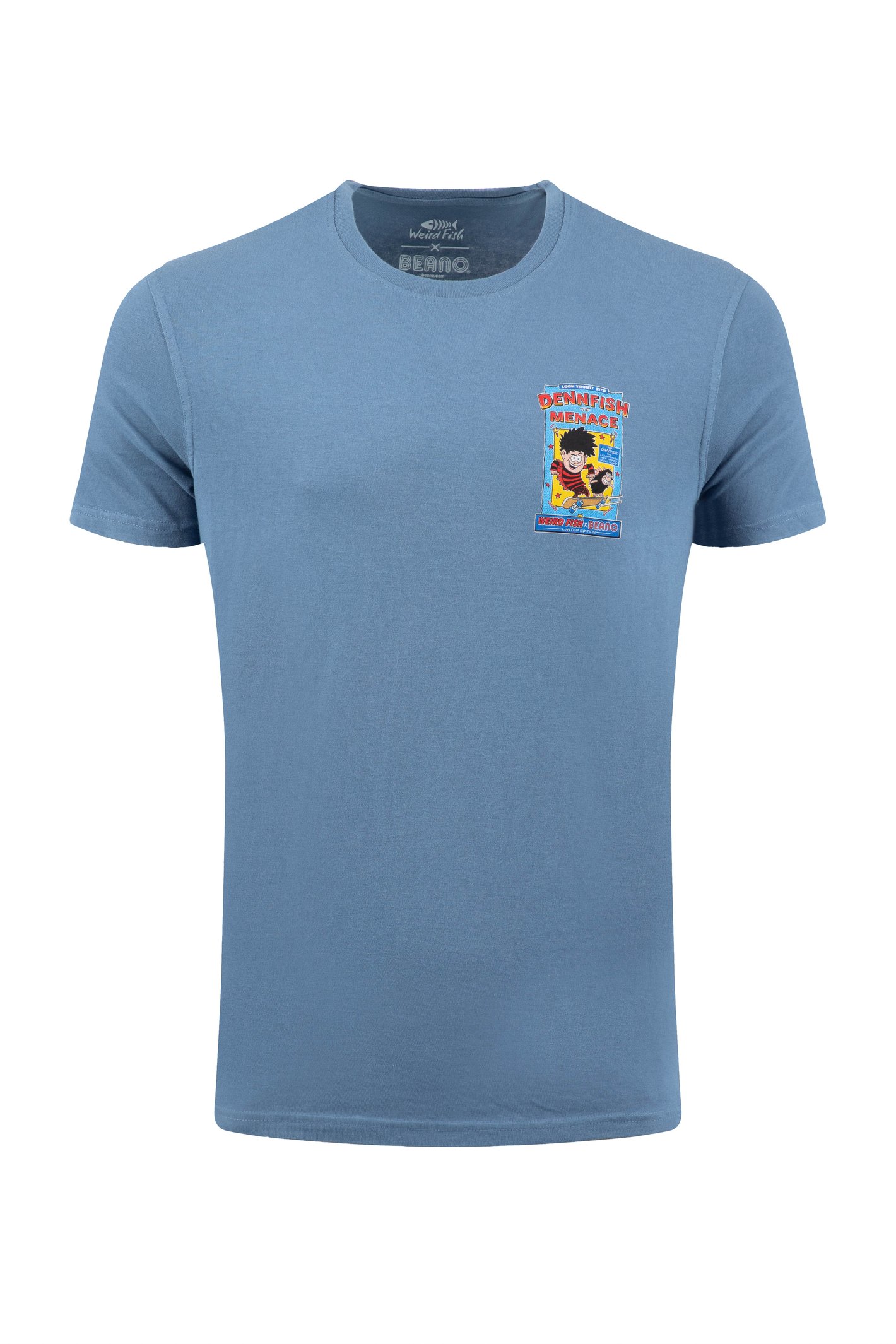 Weird Fish DennFish & Gnasher Beano Collaboration Back Print Artist T-Shirt Mid Blue Size M
