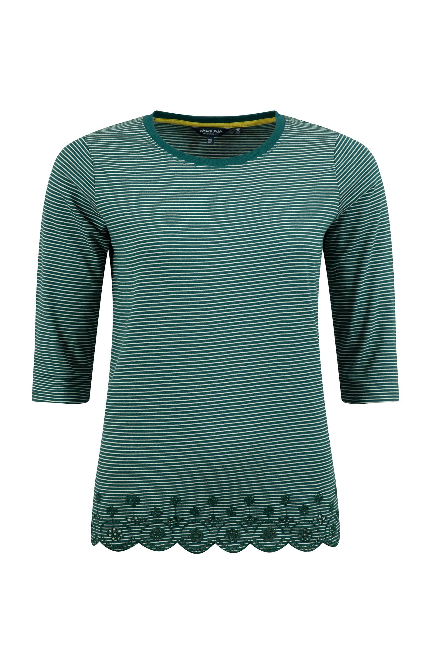 Weird Fish Raven Striped Emdroidered Hem Top Deep Teal Size 14