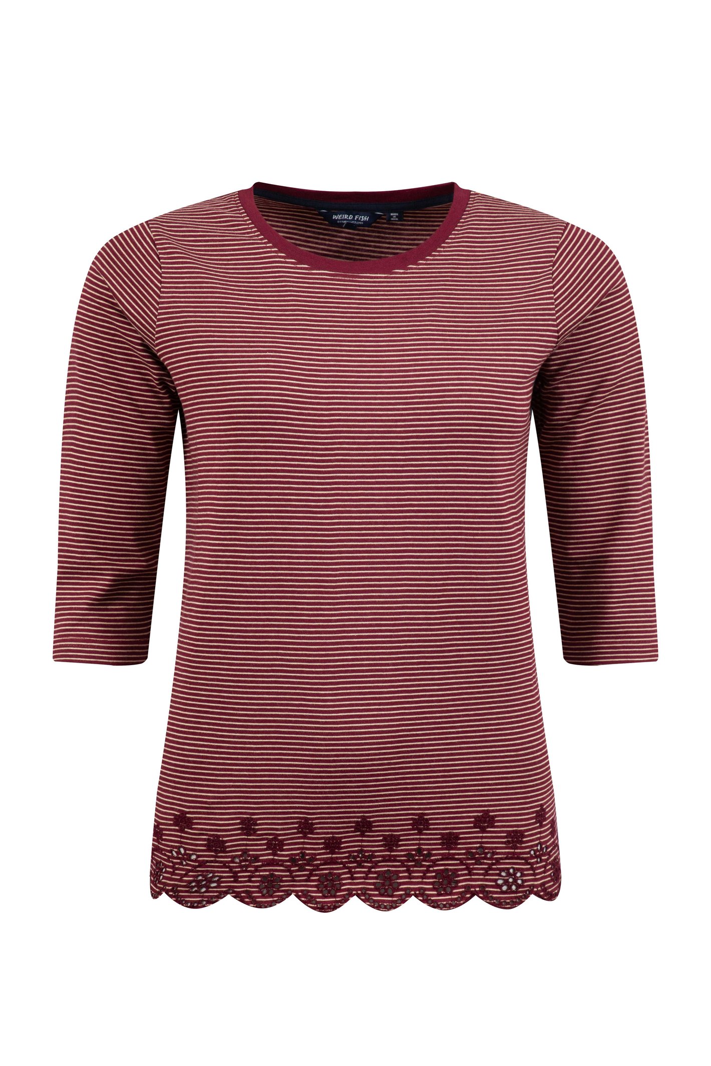 Weird Fish Raven Striped Emdroidered Hem Top Port Size 18