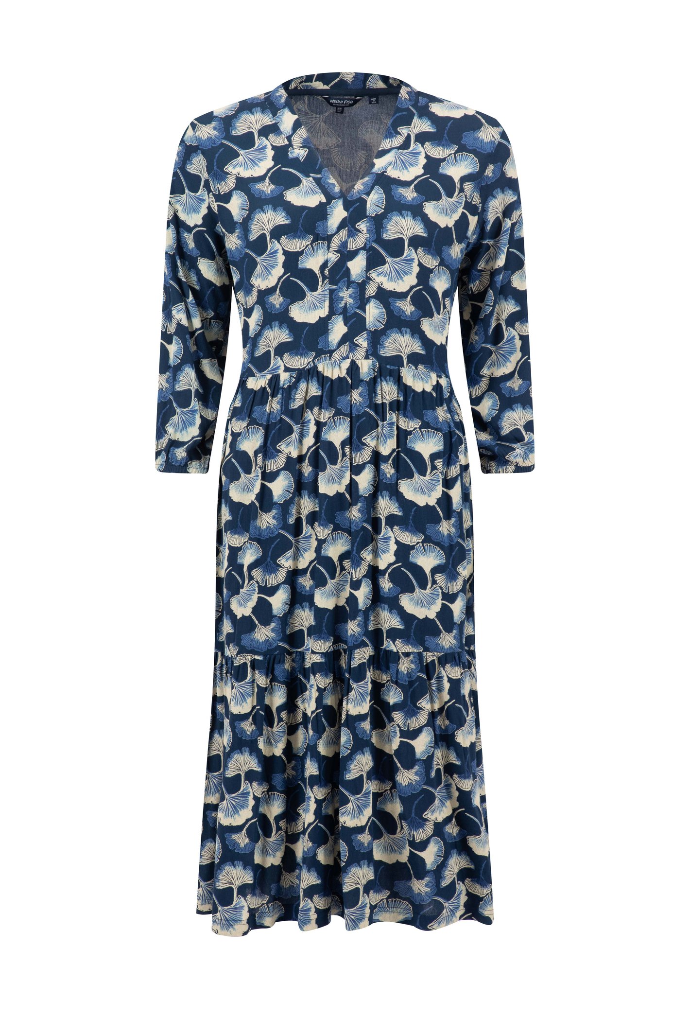 Weird Fish Gardot Printed Midi Dress Blue Atoll Size 10