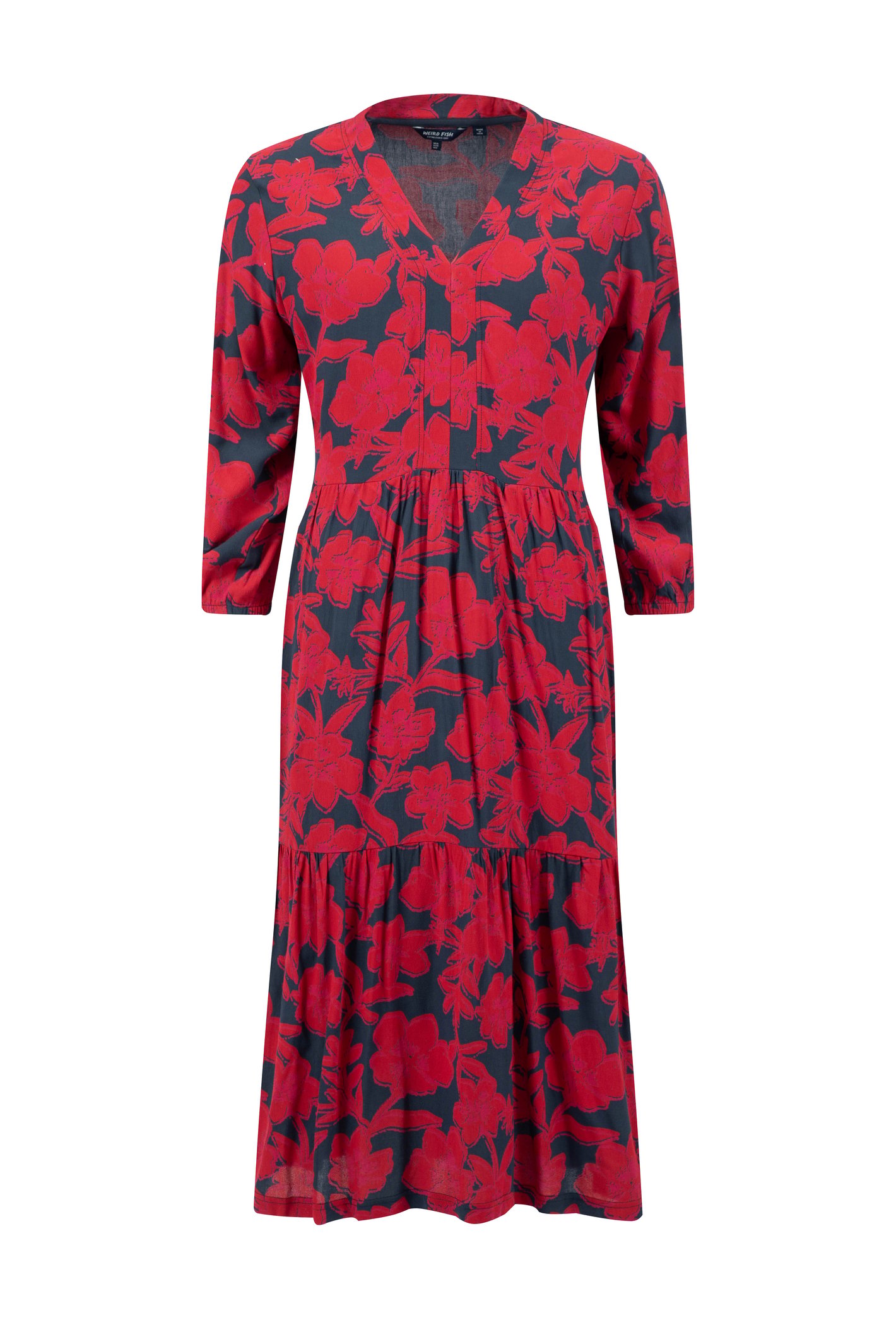 Weird Fish Gardot Printed Midi Dress Cranberry Size 10
