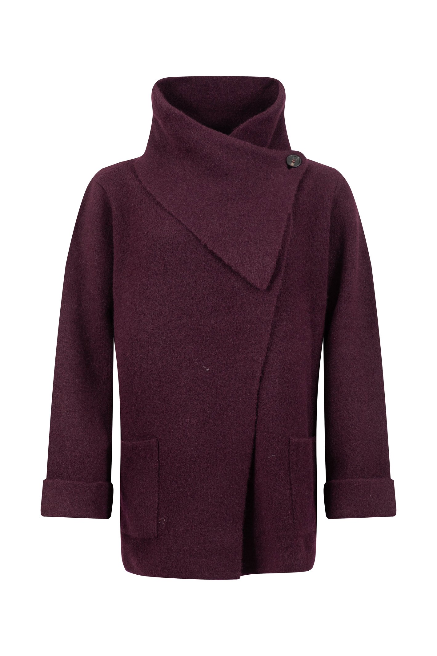 Weird Fish Sherpania Asymmetrical Button Neck Cardigan Pinot Wine Size 22