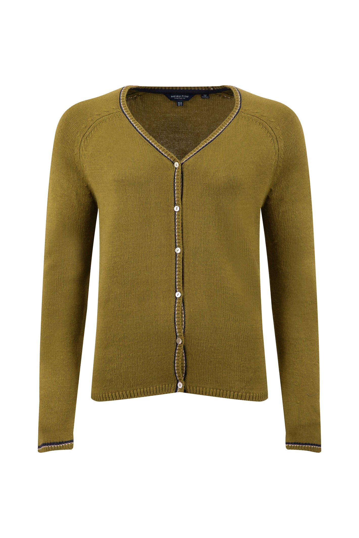 Weird Fish Maddis Fine Knit Tipped Cardigan Verdun Green Size 12