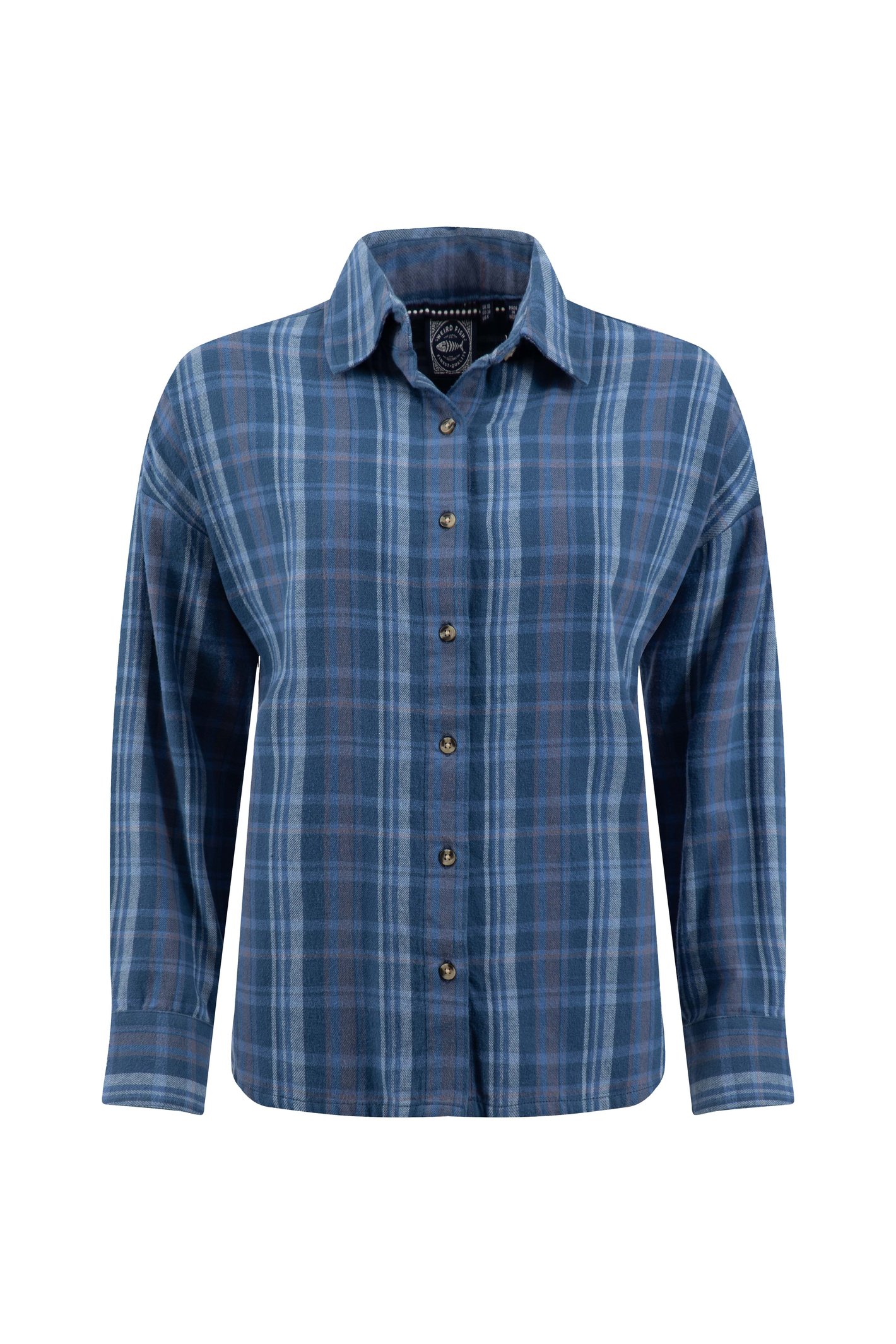 Weird Fish Corin Brushed Check Shirt Ash Blue Size 10