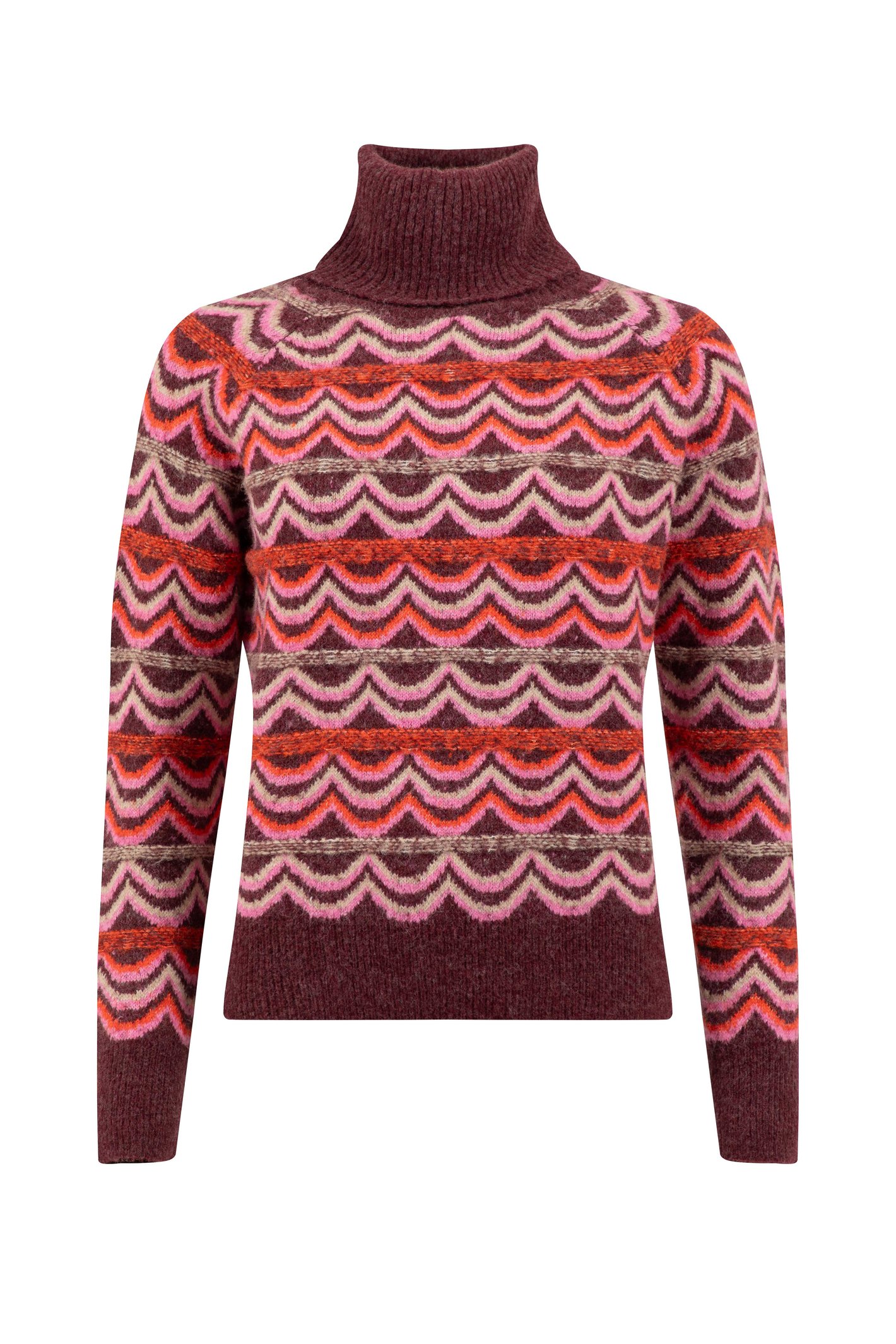 Weird Fish Dandi Patterned Roll Neck Jumper Deep Crimson Size 8