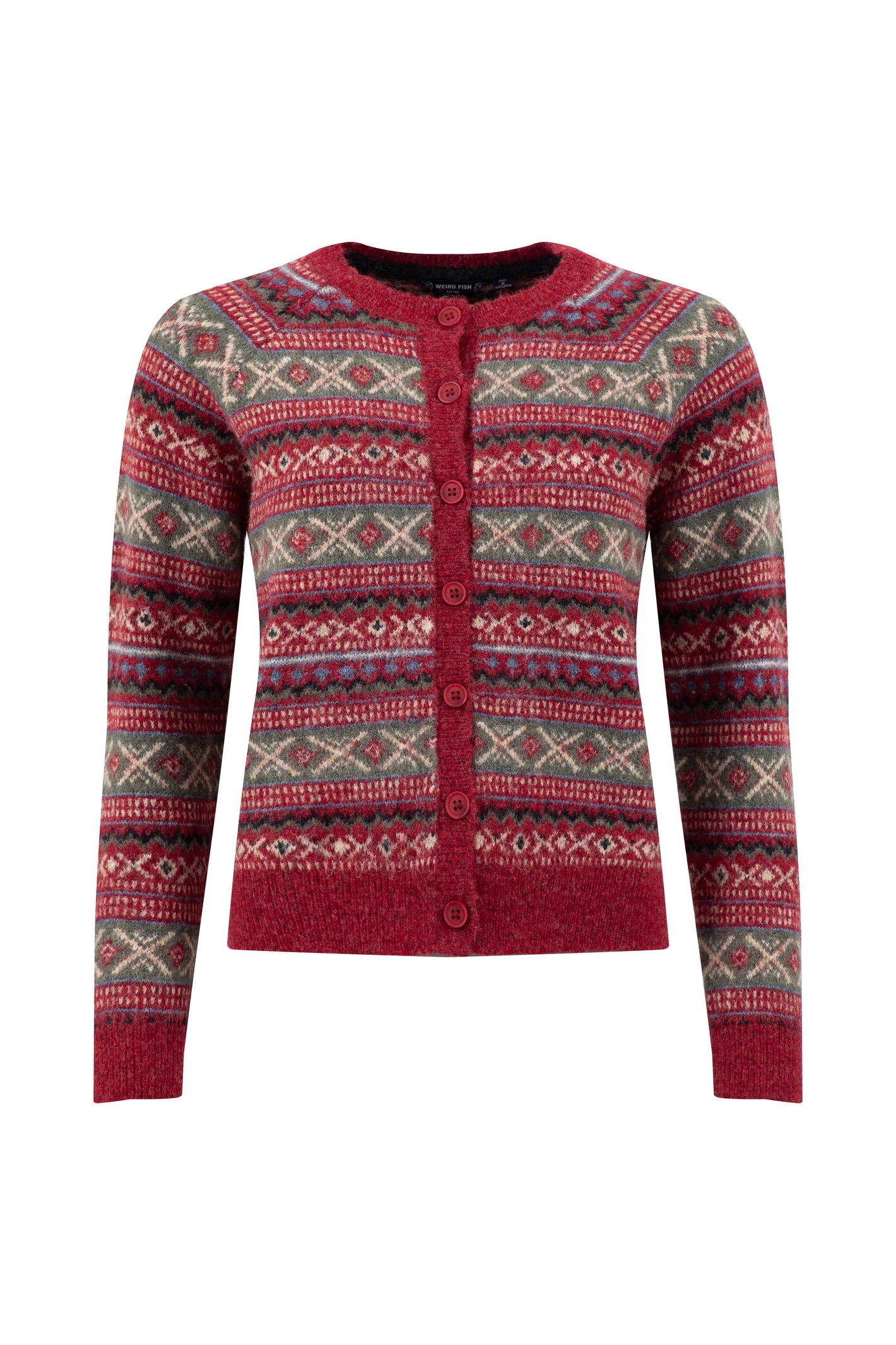 Weird Fish Hollan Fair Isle Cardigan Rhubarb Size 14