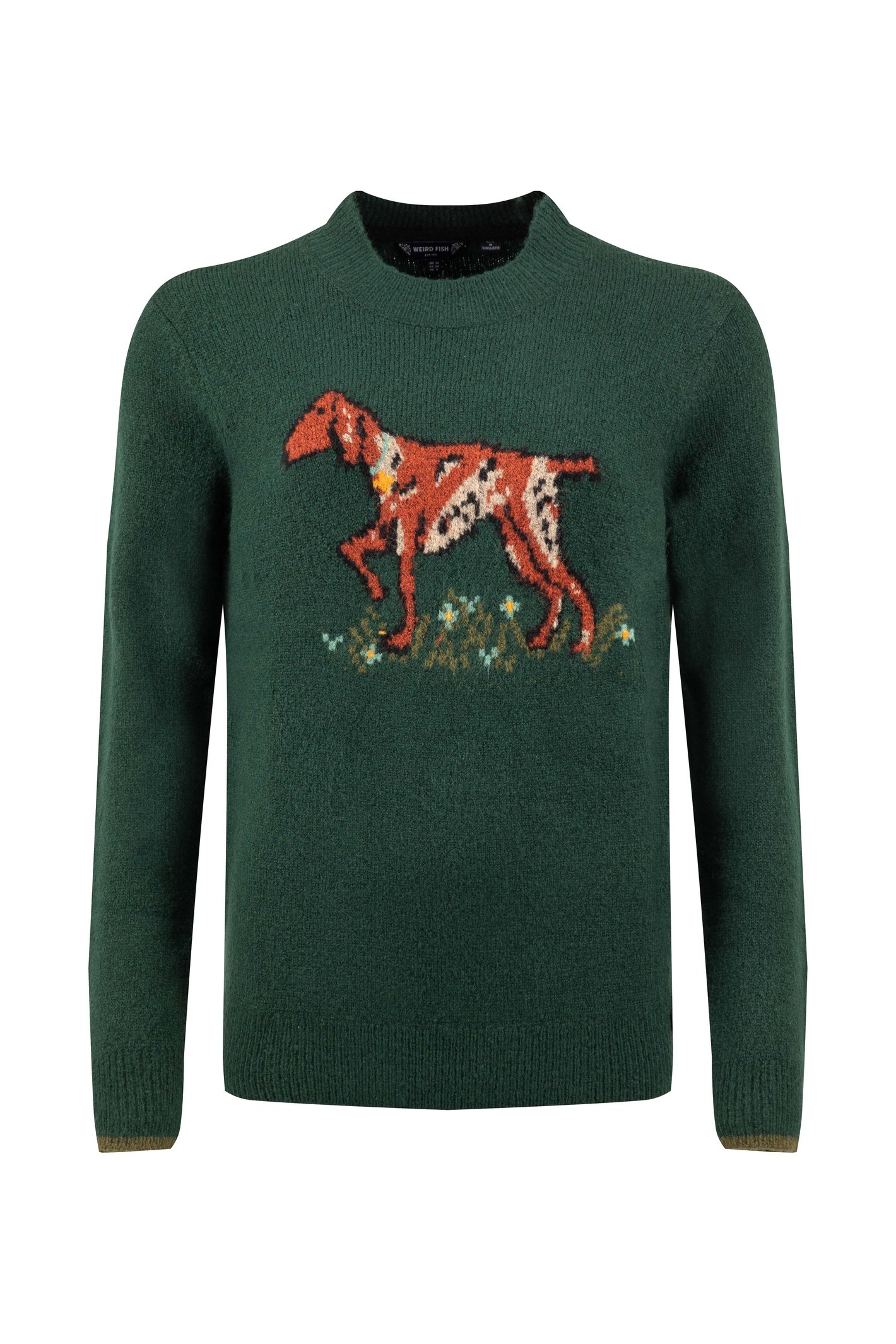Weird Fish Pointer Intarsia Knitted Jumper Bottle Green Size 10
