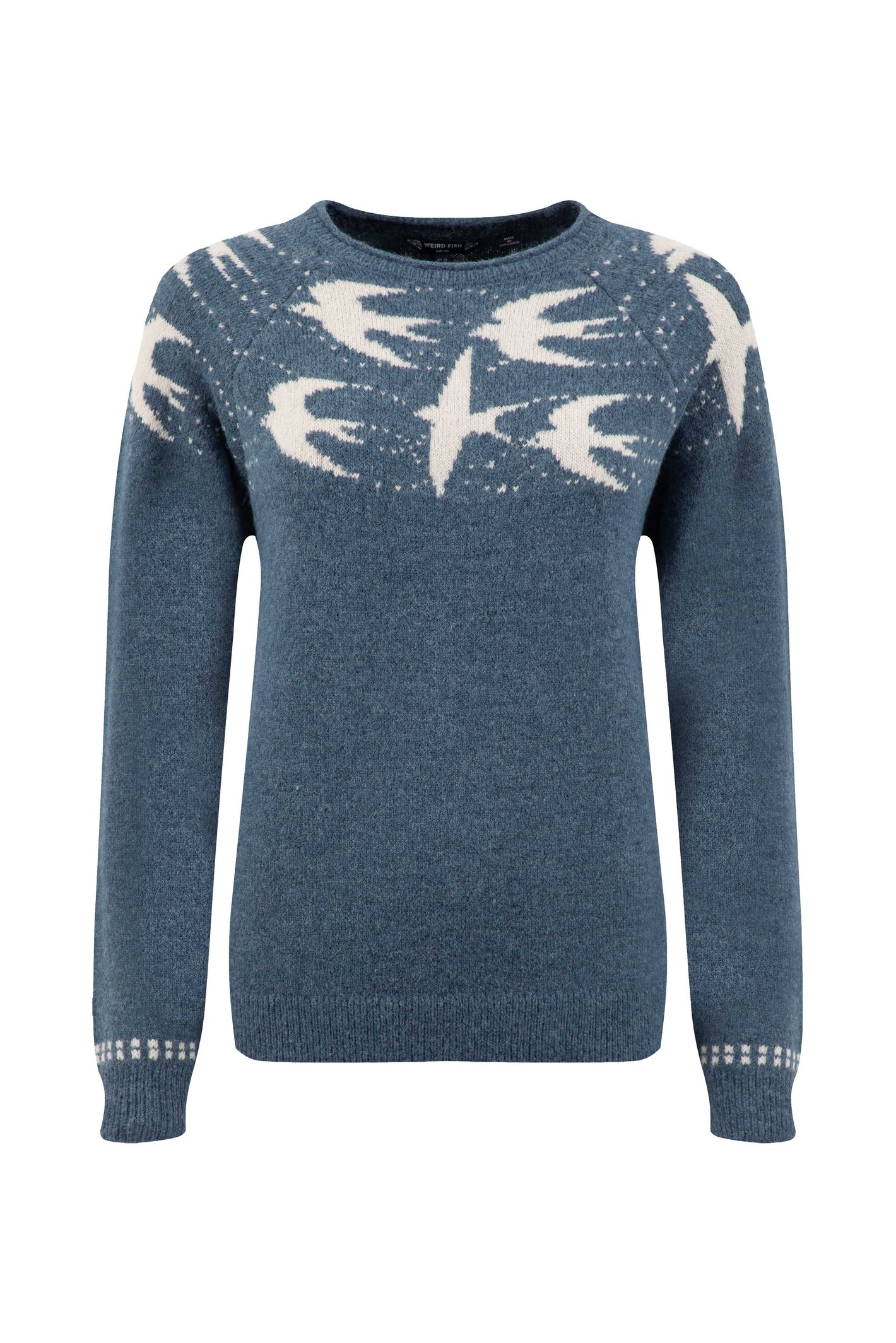 Weird Fish Swallows Intarsia Fair Isle Jumper Ash Blue Size 14