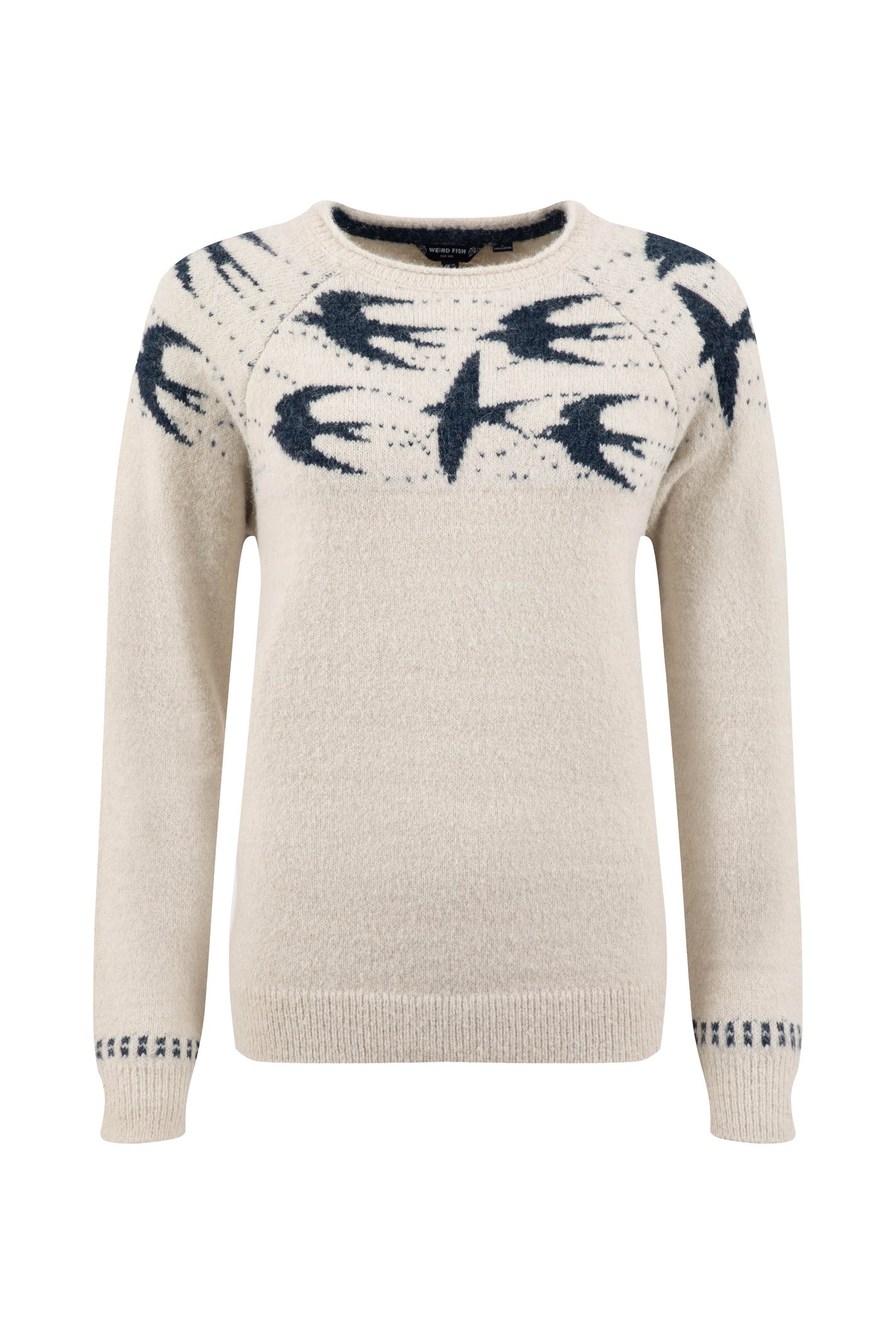 Weird Fish Swallows Intarsia Fair Isle Jumper Ecru Size 22