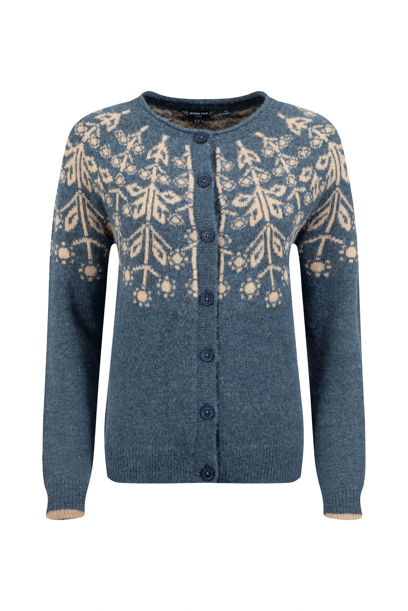 Weird Fish Sandy Fair Isle Cardigan Ash Blue Size 10