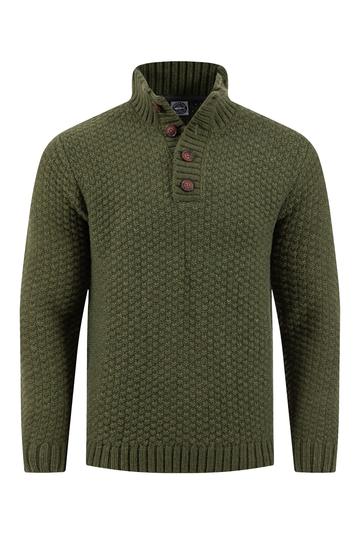 Weird Fish Aden Button Neck Jumper Duck Green Size L