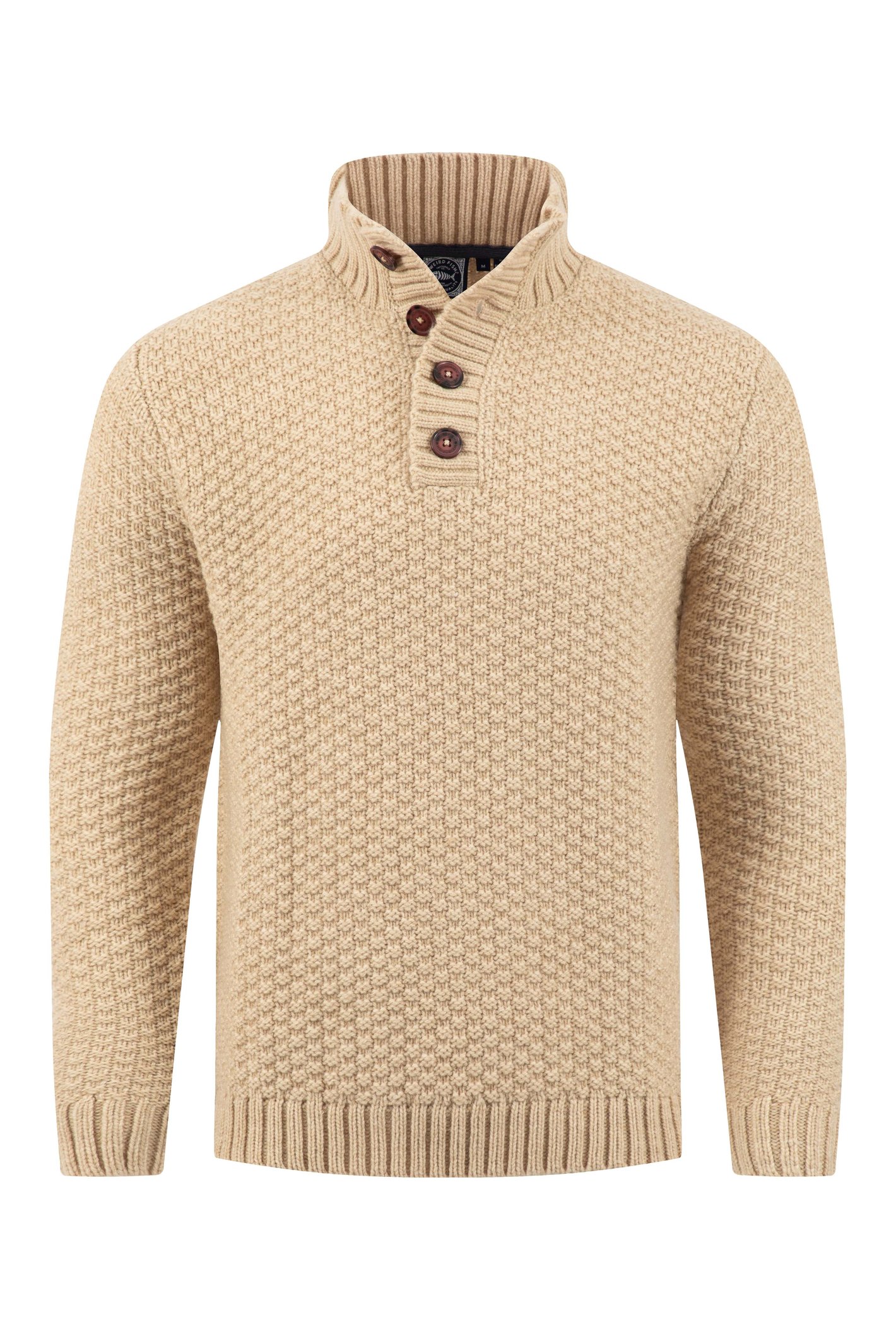 Weird Fish Aden Button Neck Jumper Stone Size XL