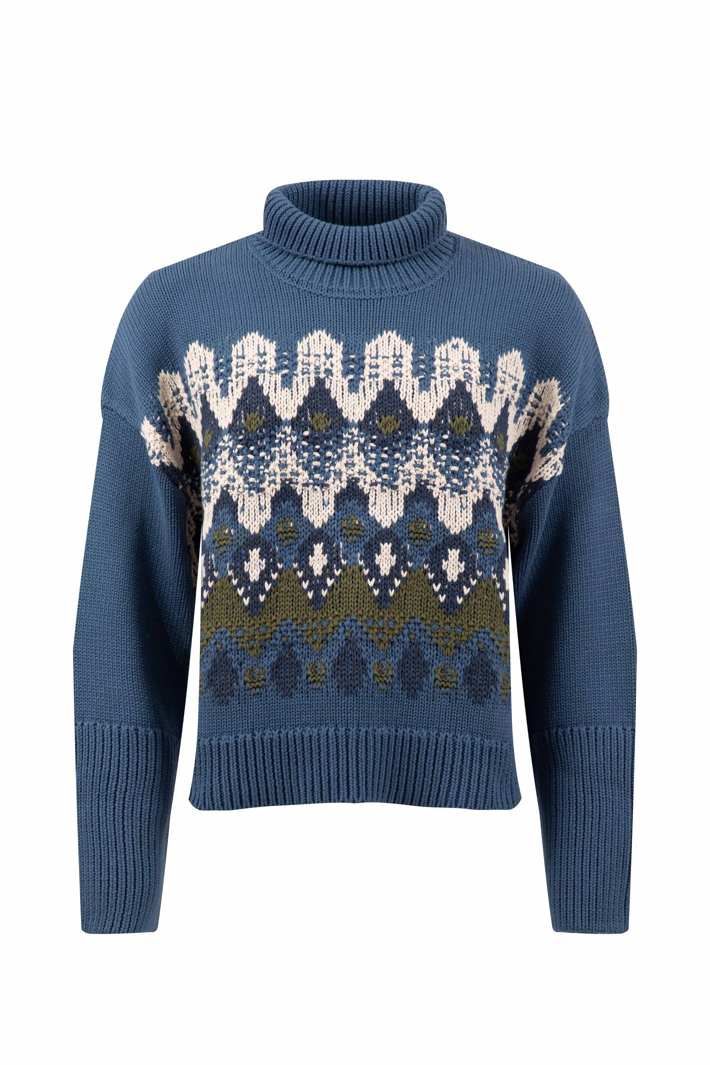 Weird Fish Ellowen Patterned Funnel Neck Knit Jumper Blue Size 10