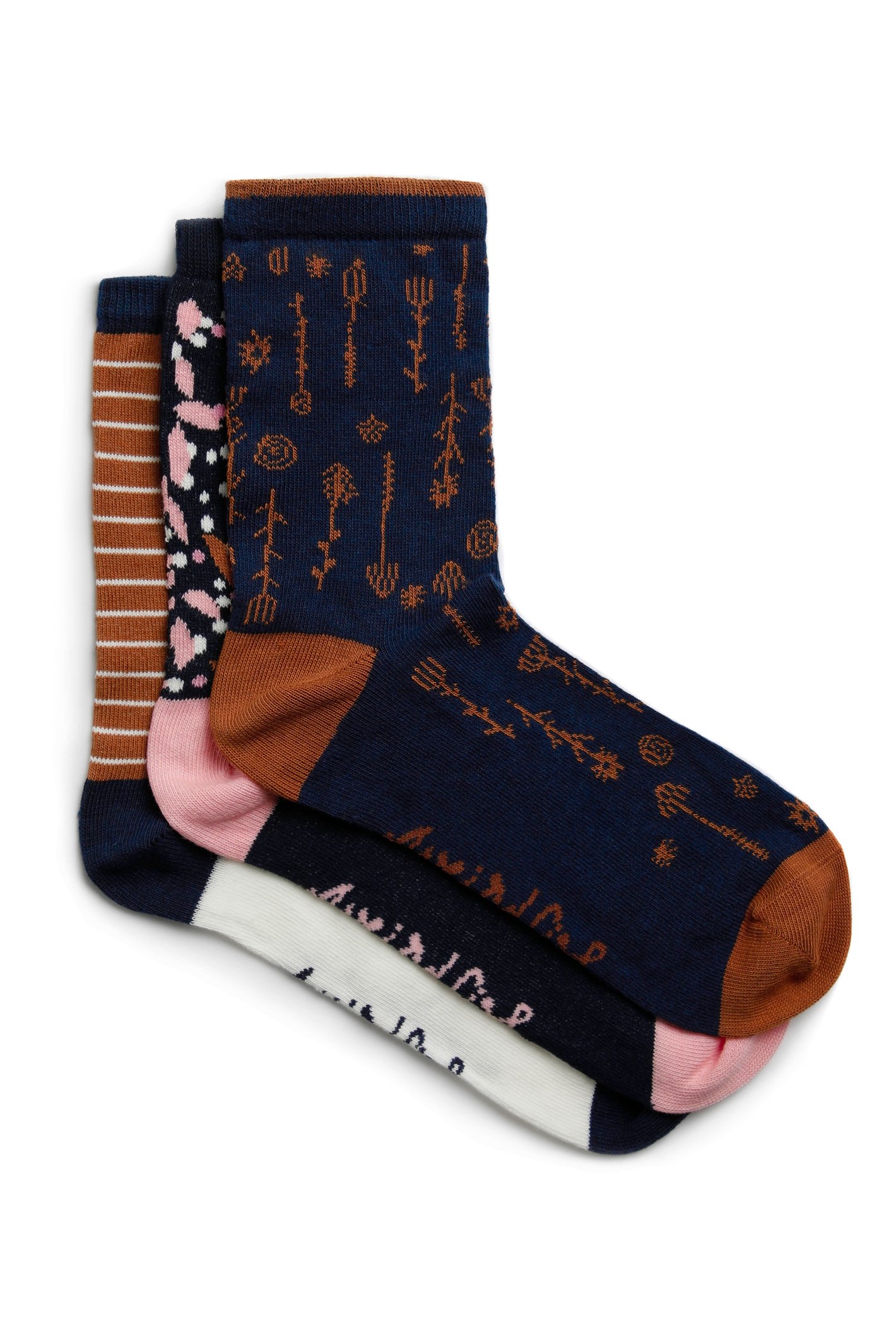 Weird Fish Parade Eco Patterned Socks 3 Pack Dark Navy Size 4-7