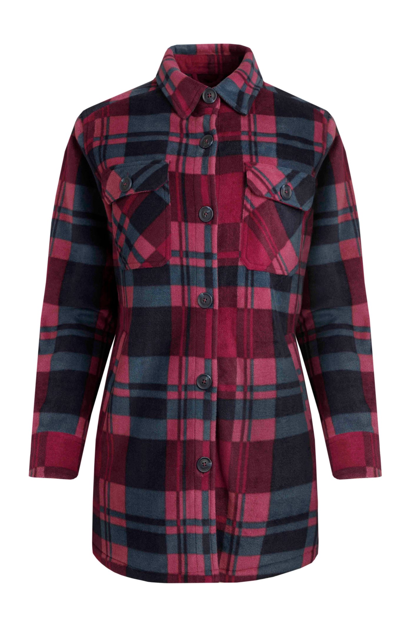 Weird Fish Autumn Oversized Check Fleece Shacket Mulled Wine Size 22
