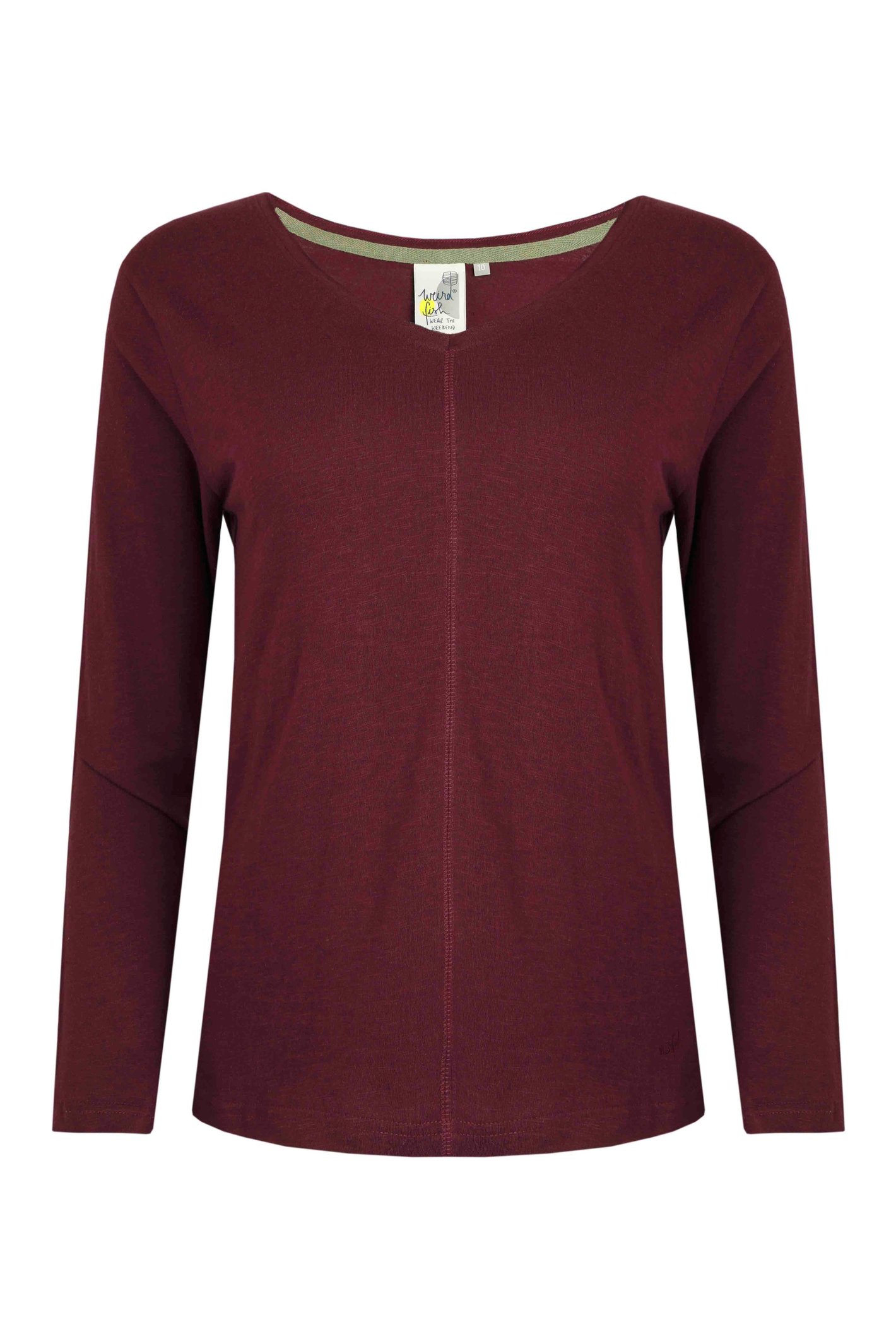 Weird Fish Rubita Organic Long Sleeve T-Shirt Aubergine Size 14