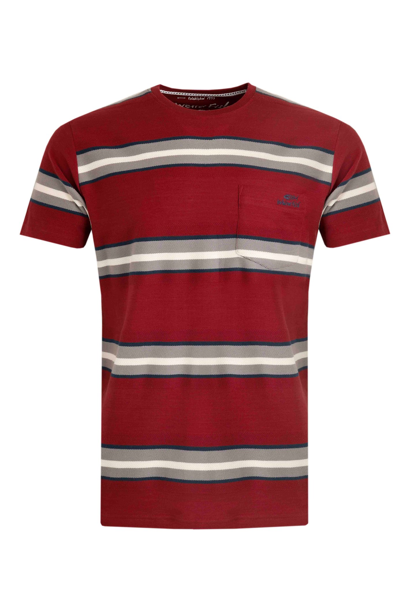 Weird Fish Littleton Organic Herringbone Stripe T-Shirt Foxberry Size 3XL