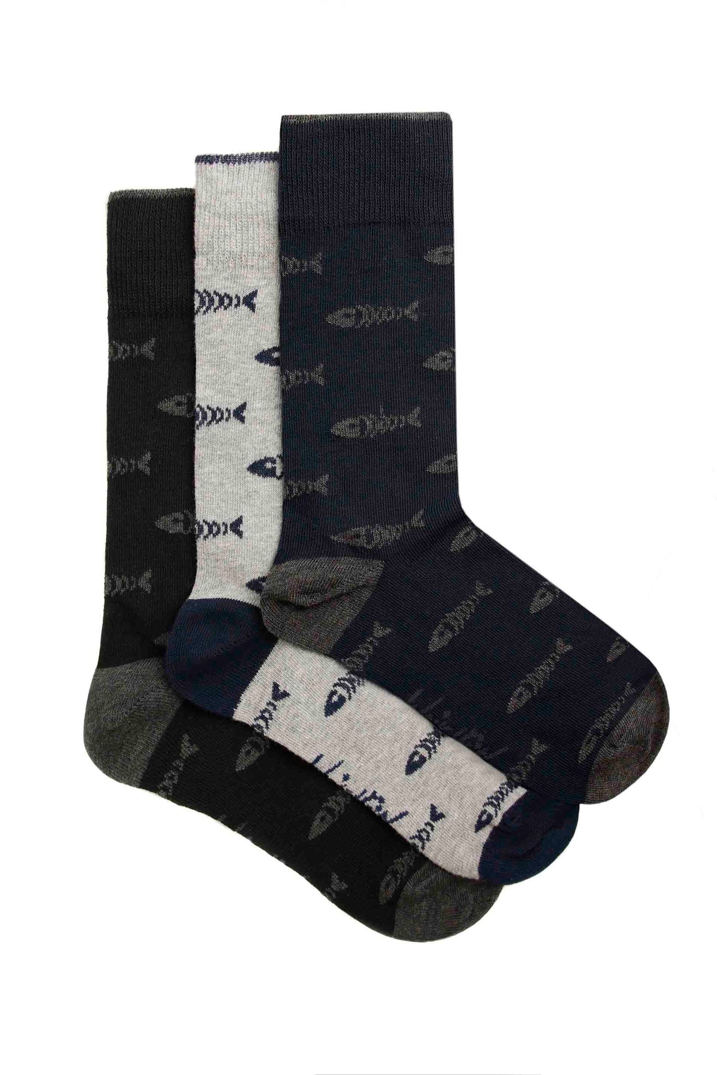 Weird Fish Ronan Branded Bones Sock 3 Pack Grey Size 7-11