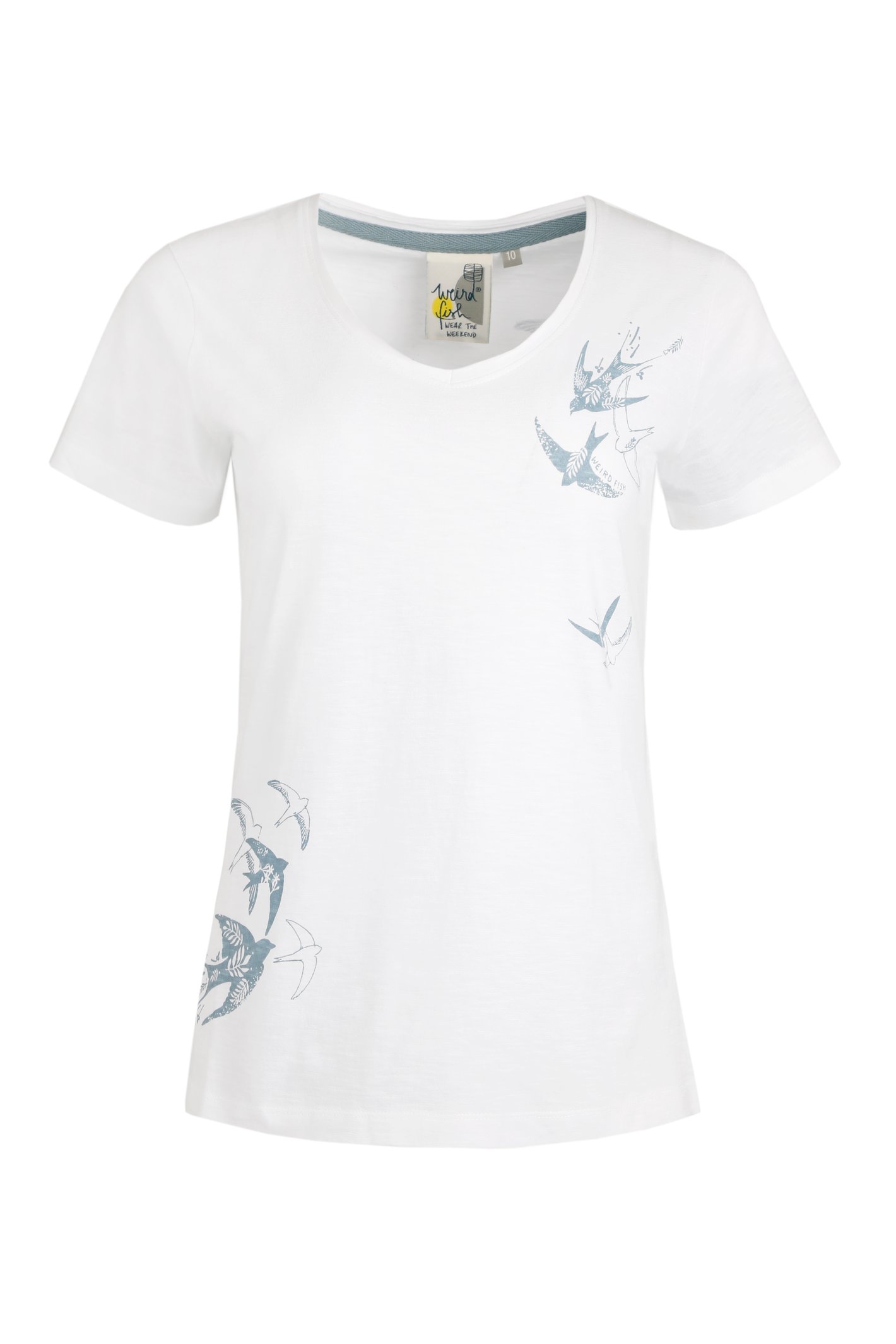 Weird Fish Quinni Organic Graphic V-Neck T-Shirt White Size 20