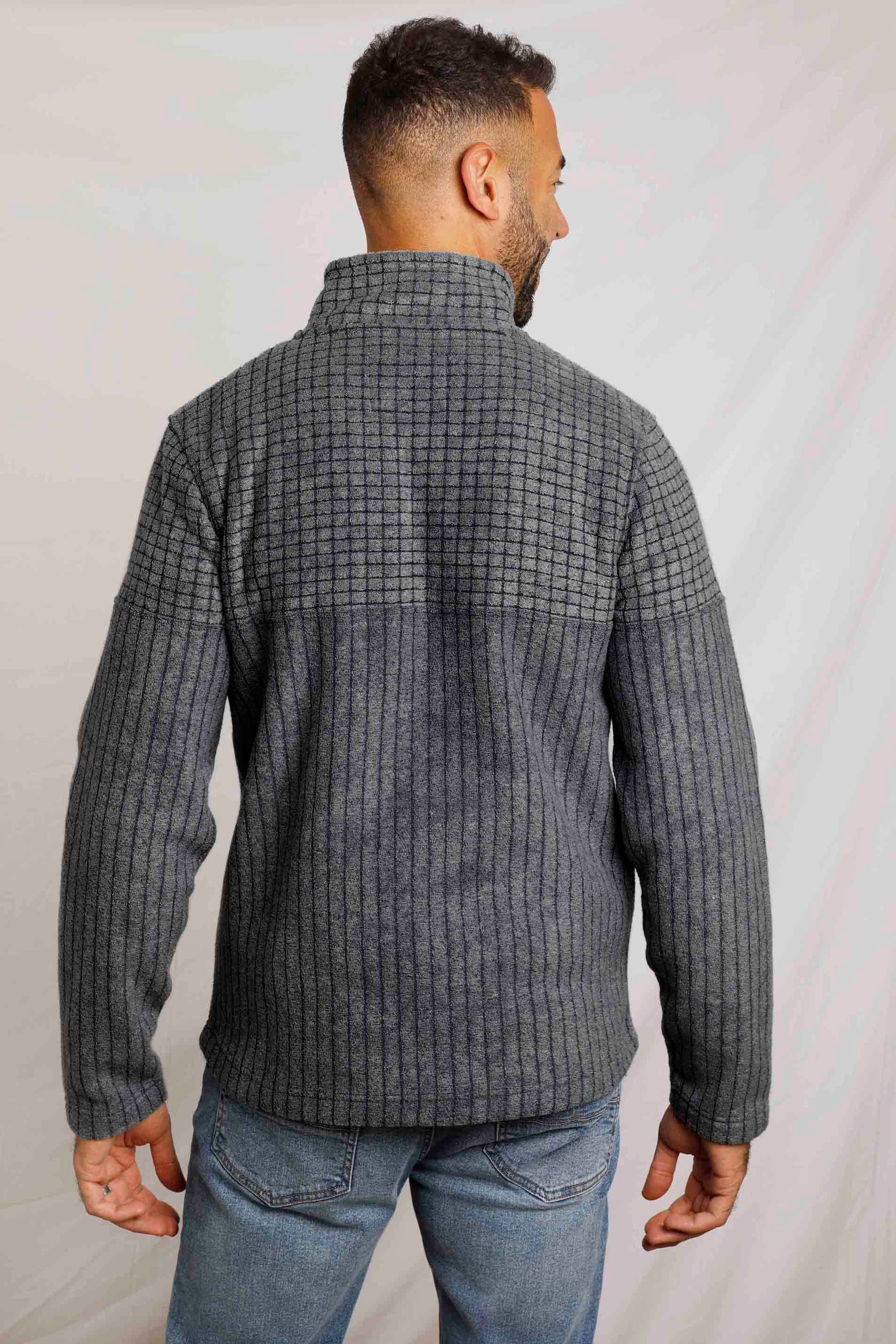 Weird Fish Longmont 1/4 Zip Stripe Grid Fleece Leaf Green Men's Medium