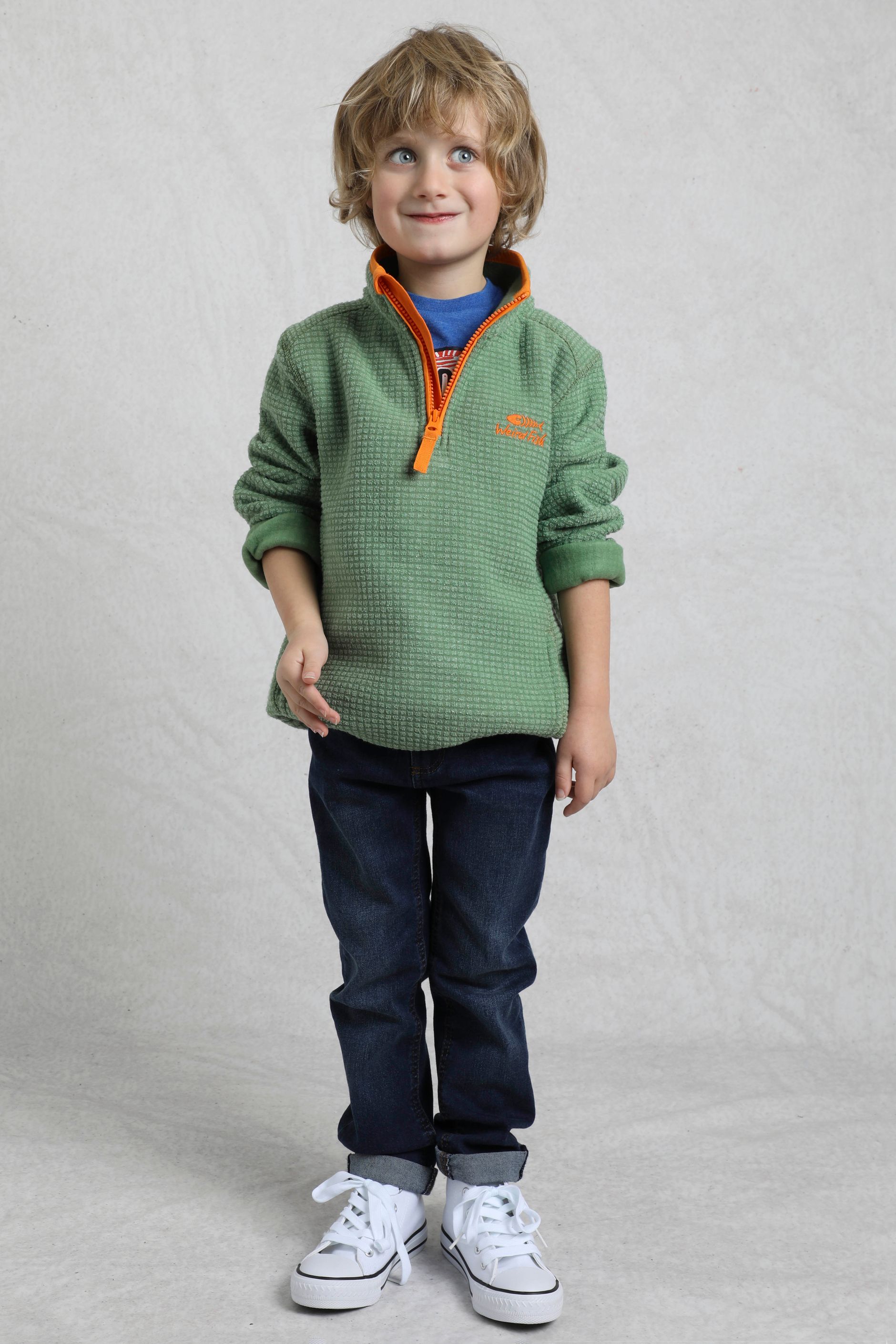 Archie Unisex Eco 1/4 Zip Grid Fleece Green | Weird Fish