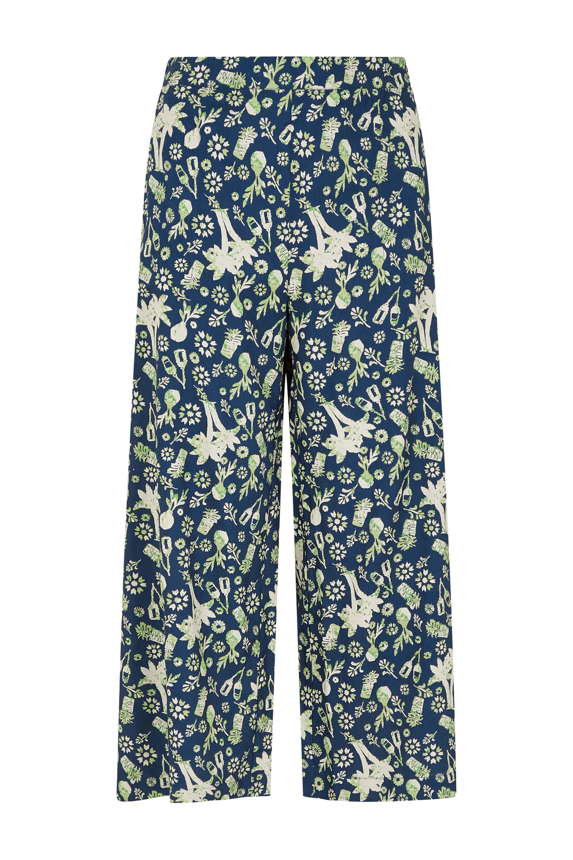 Tresco Eco Viscose Printed Wide Leg Cropped Trousers Ensign Blue ...