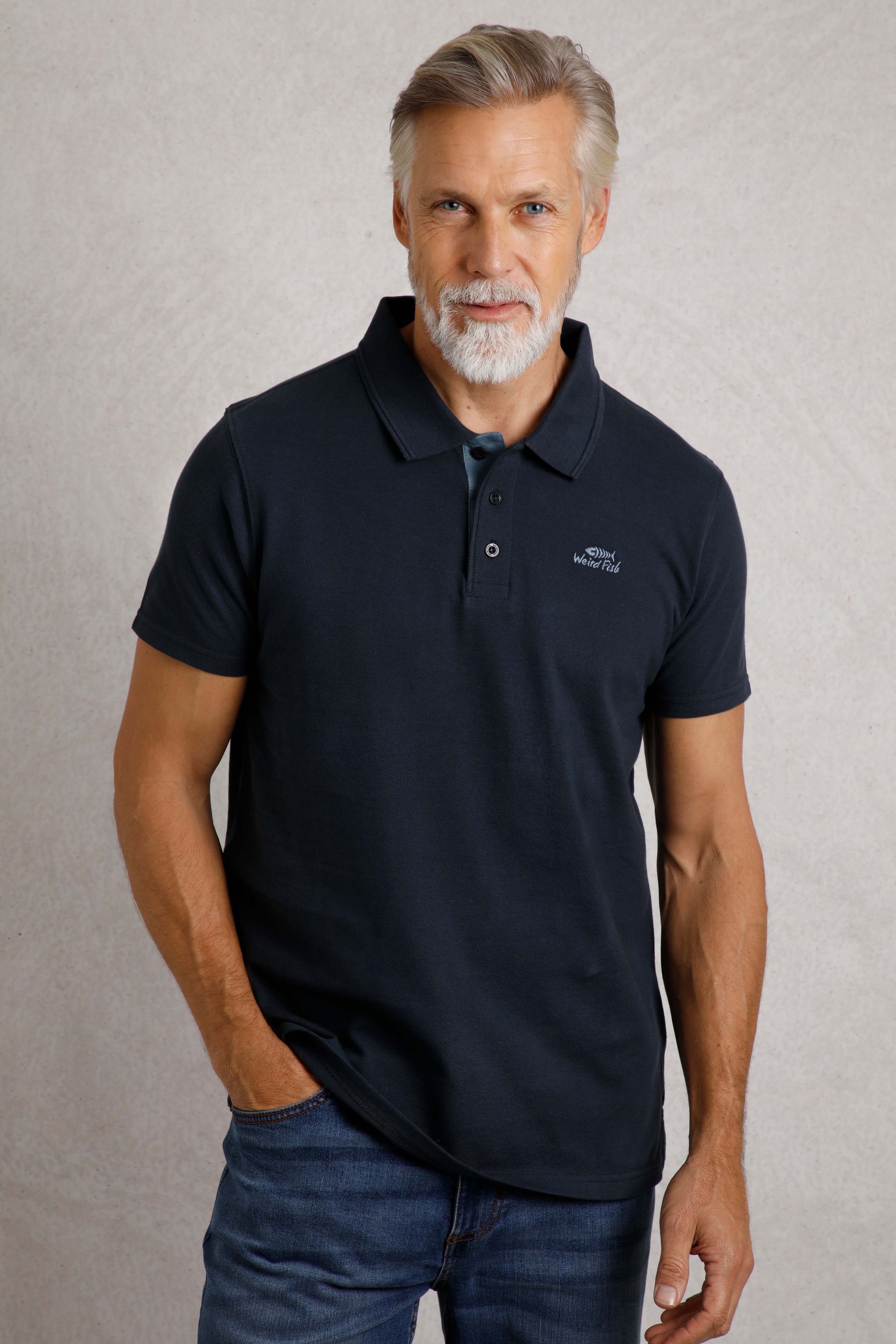 Miles Organic Cotton Pique Polo Navy Weird Fish