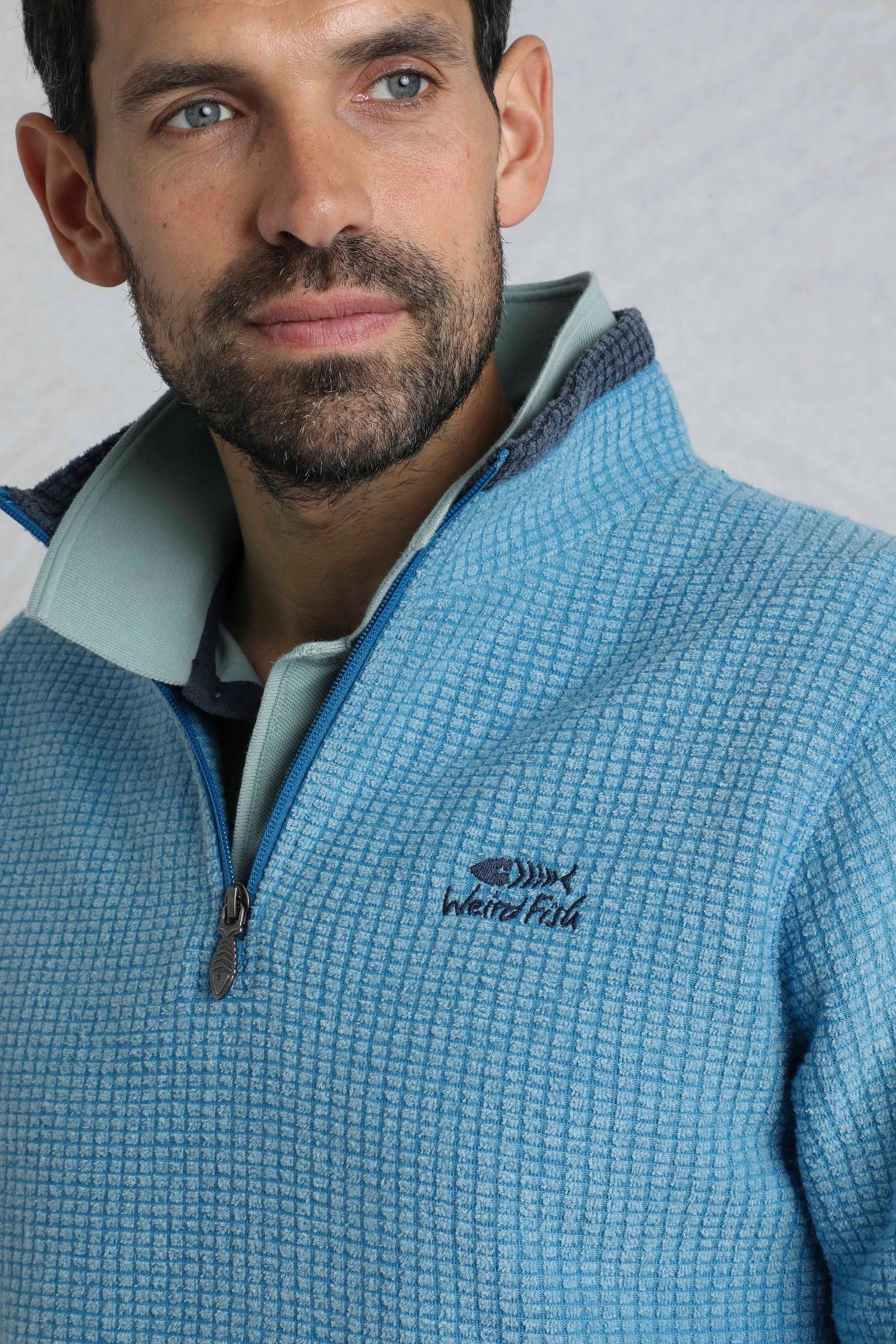 Newark Eco 1/4 Zip Grid Fleece Sky Blue Weird Fish