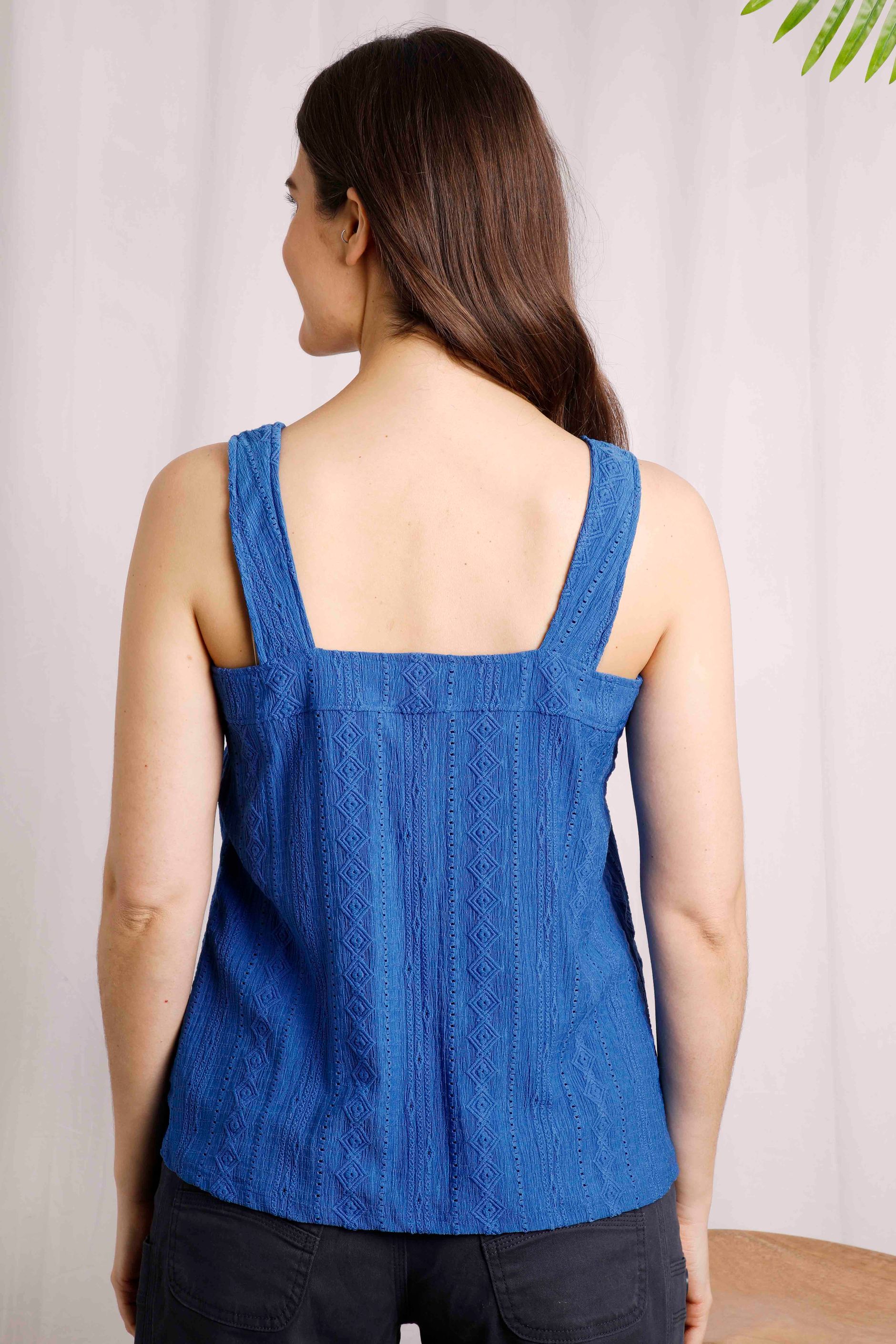 Katey Broderie Stretch Travel Vest Cobalt Blue Weird Fish