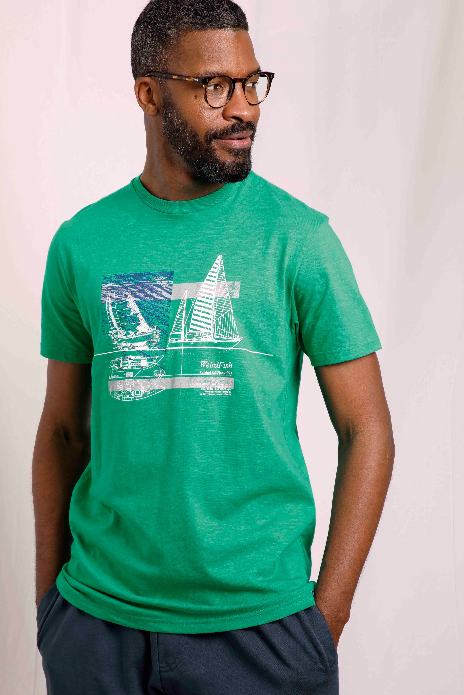 Sail Plan Organic Cotton T Shirt Evergreen Weird Fish