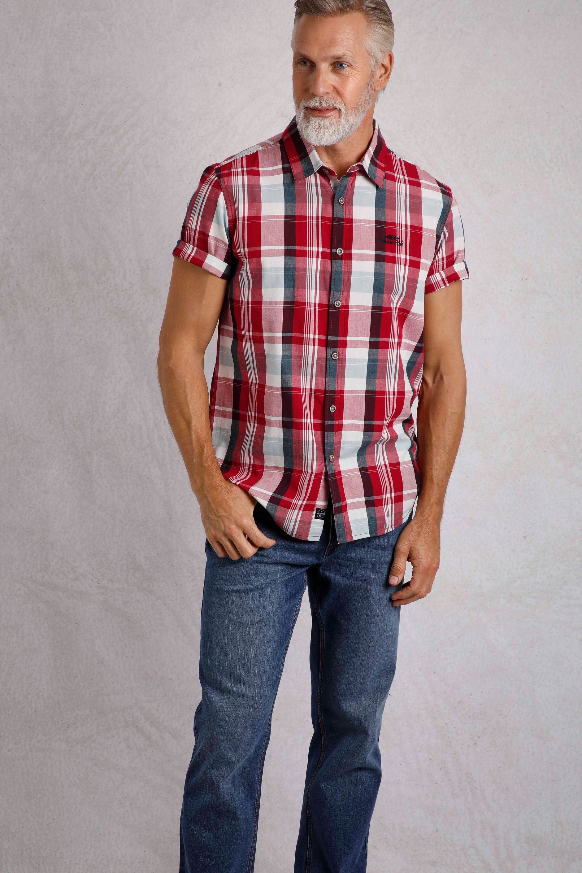Judd Short Sleeve Check Shirt Barberry Red | Weird Fish