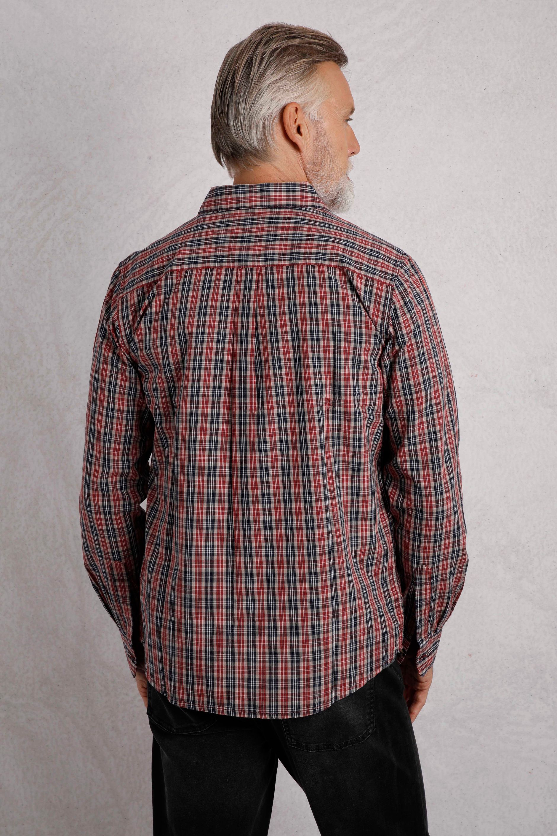 60'S Sir Walter Box Shirt, Long Sleeve Check Shirt, Made in USA, Men's S Size, Vintage polyester Khaki type Vintage Second Hand