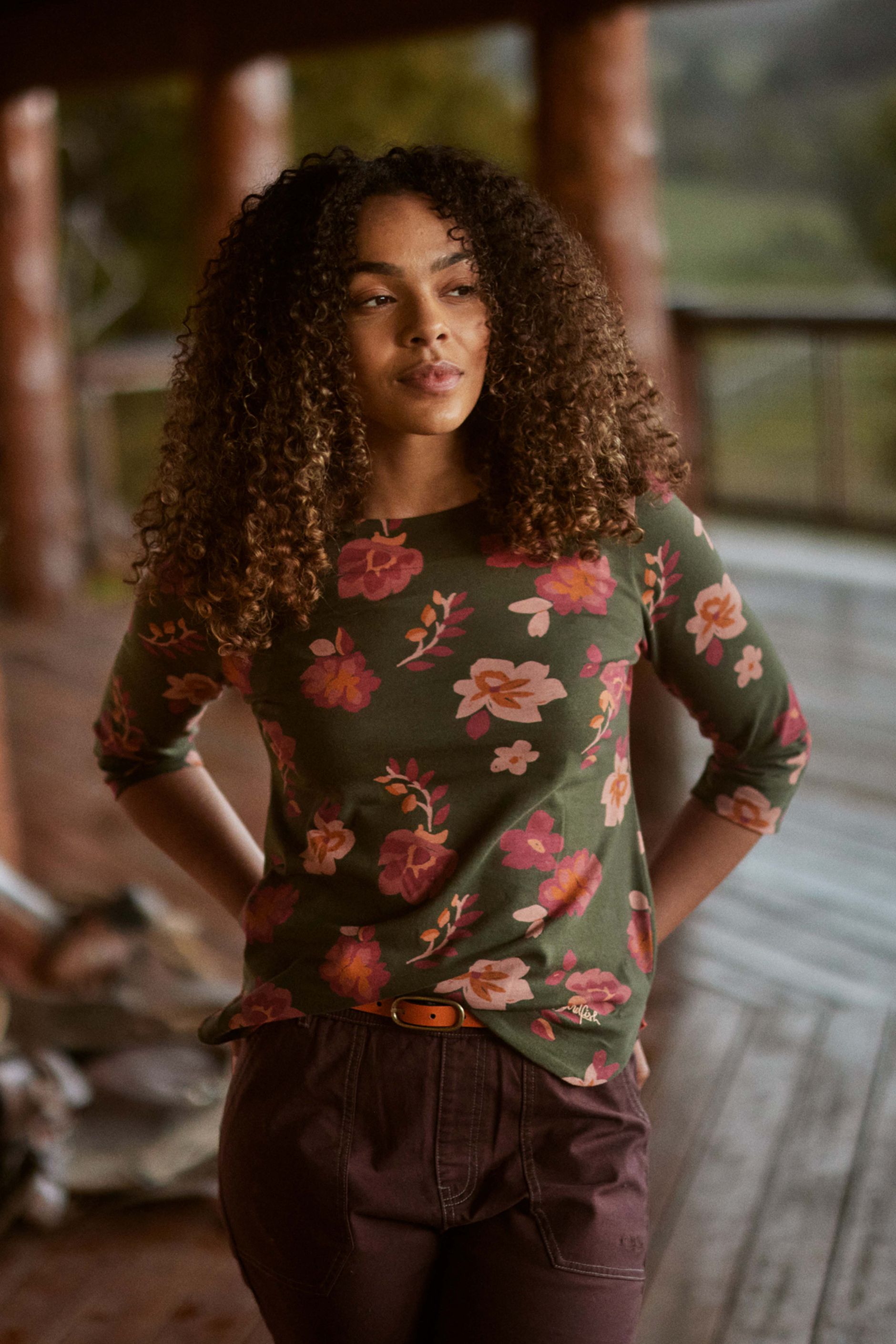 T-shirt Manica Lunga Weird Fish Donna, Scollo A Collo Alto, Fantasia Floreale, Taglie 8-22