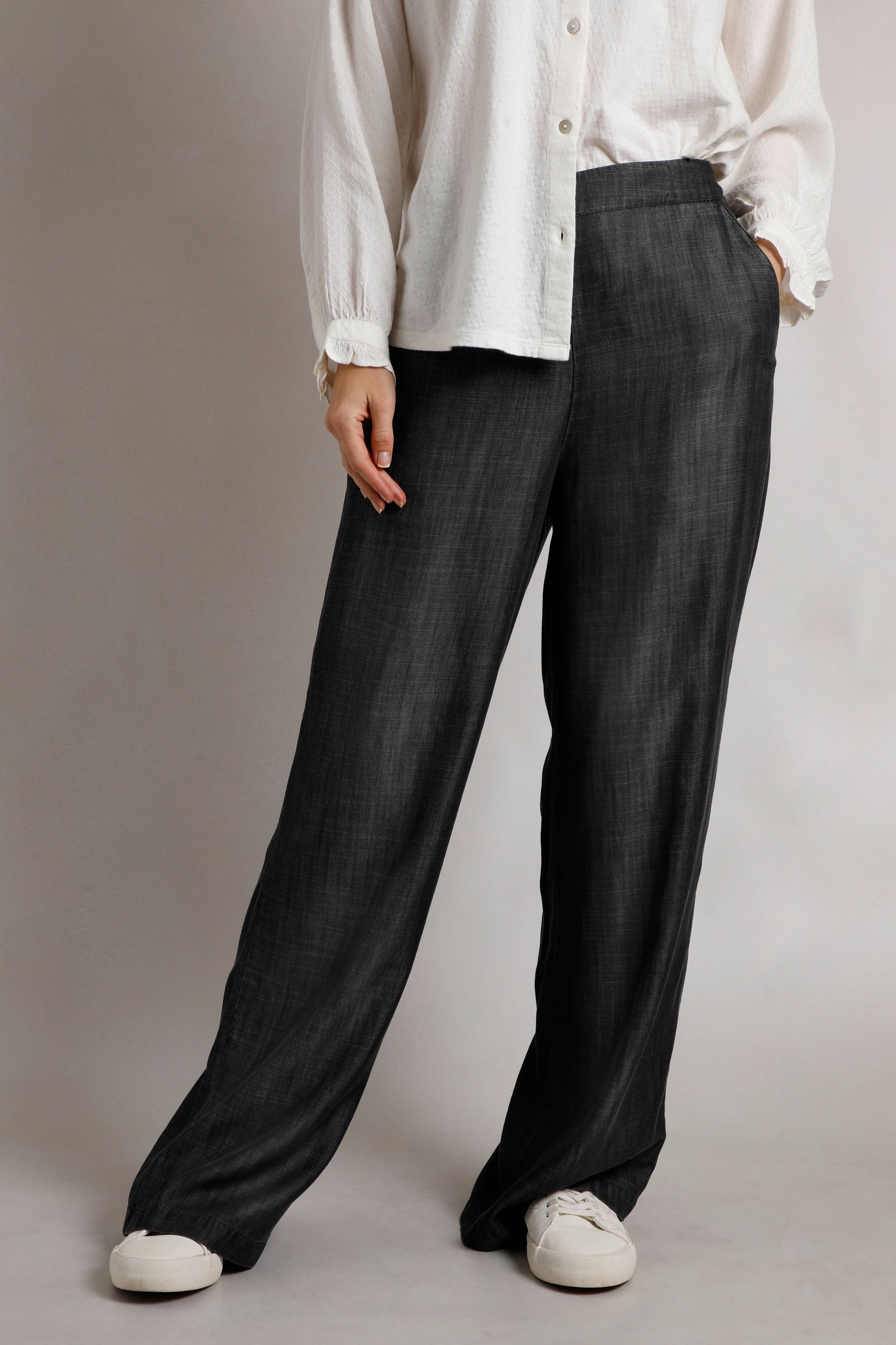 Tencel Wide Leg Umstandshose mit Smockbund beige