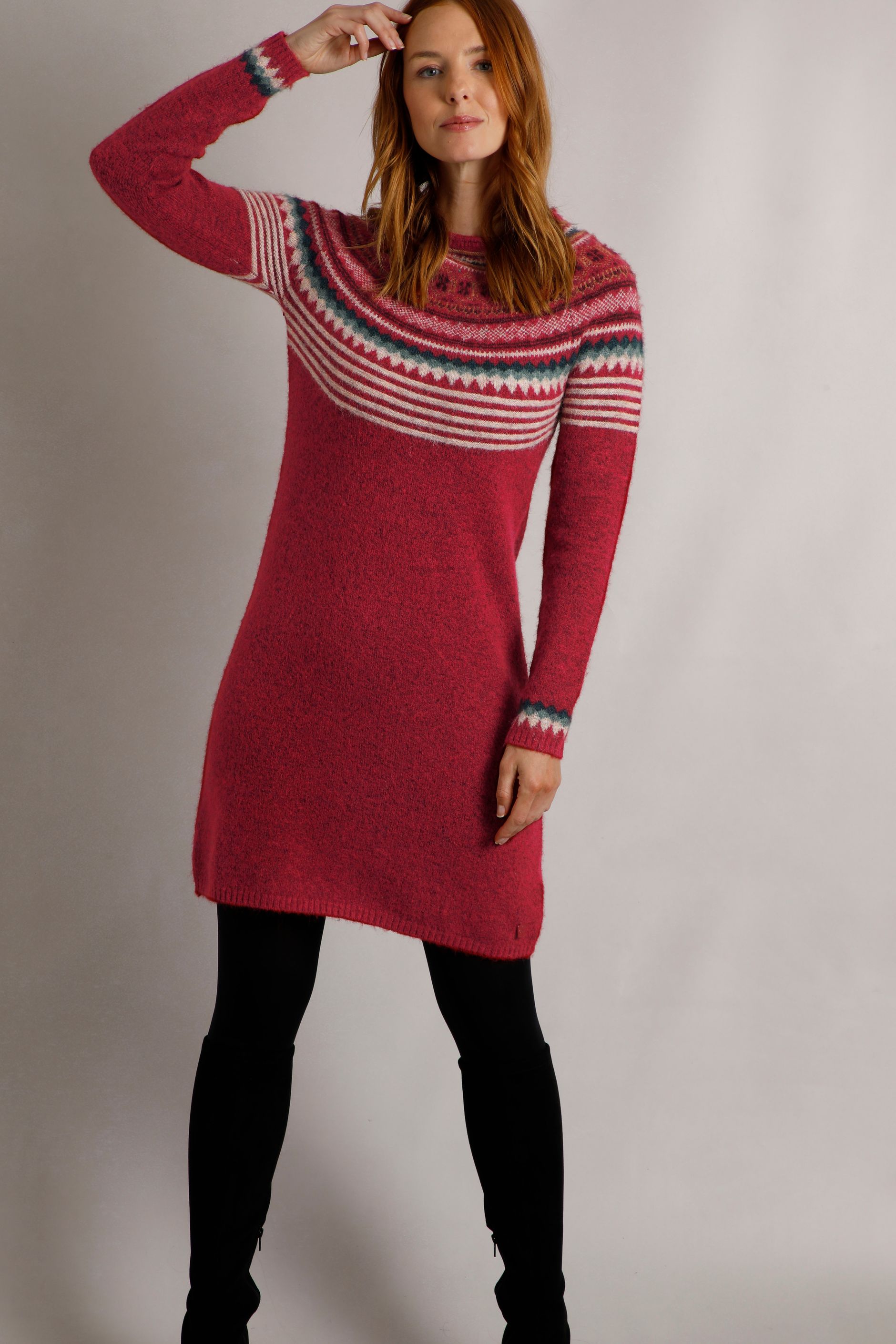 Blakely Eco Fair Isle Knitted Dress Rhubarb | Weird Fish