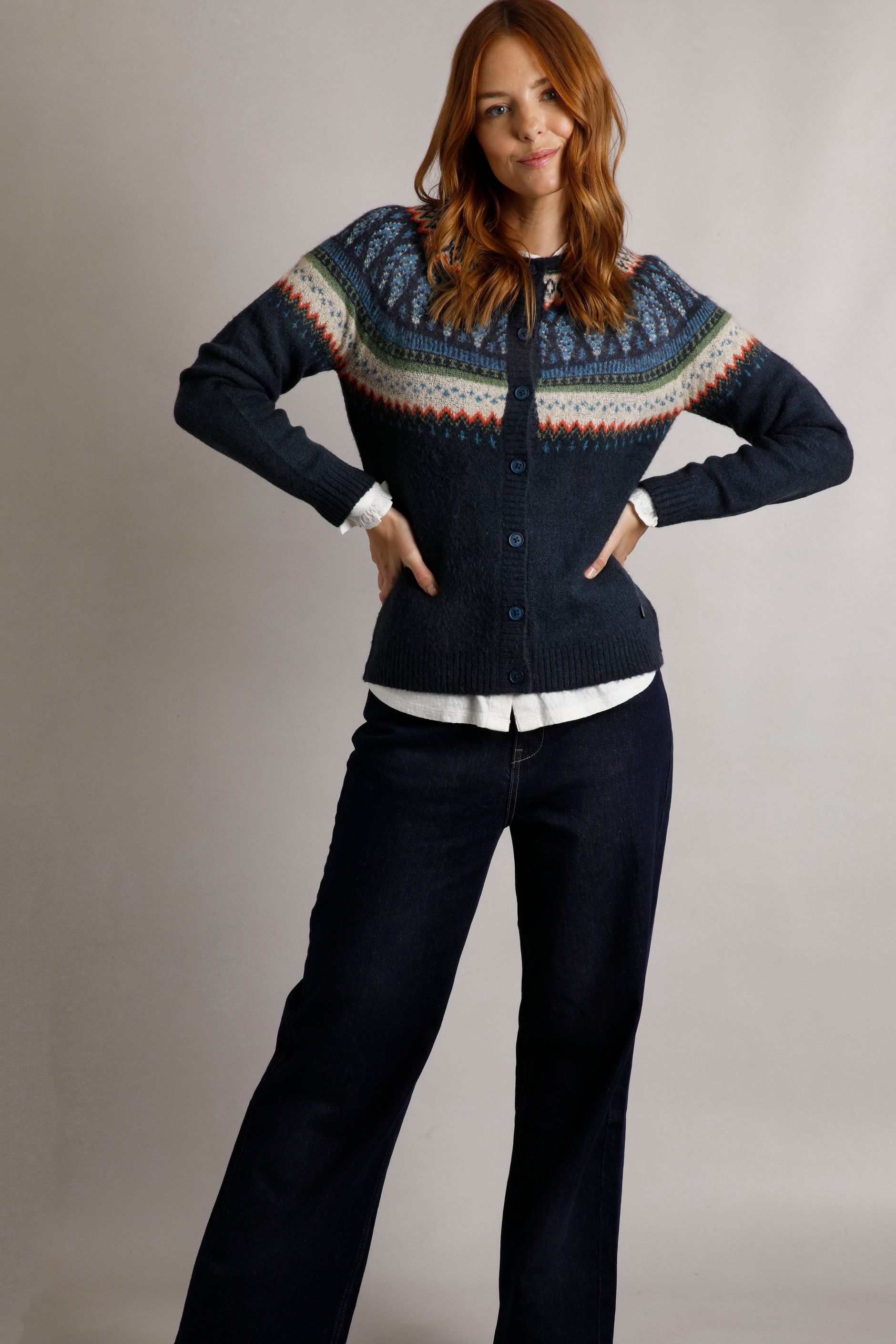 Hatty Eco Fair Isle Cardigan Navy | Weird Fish