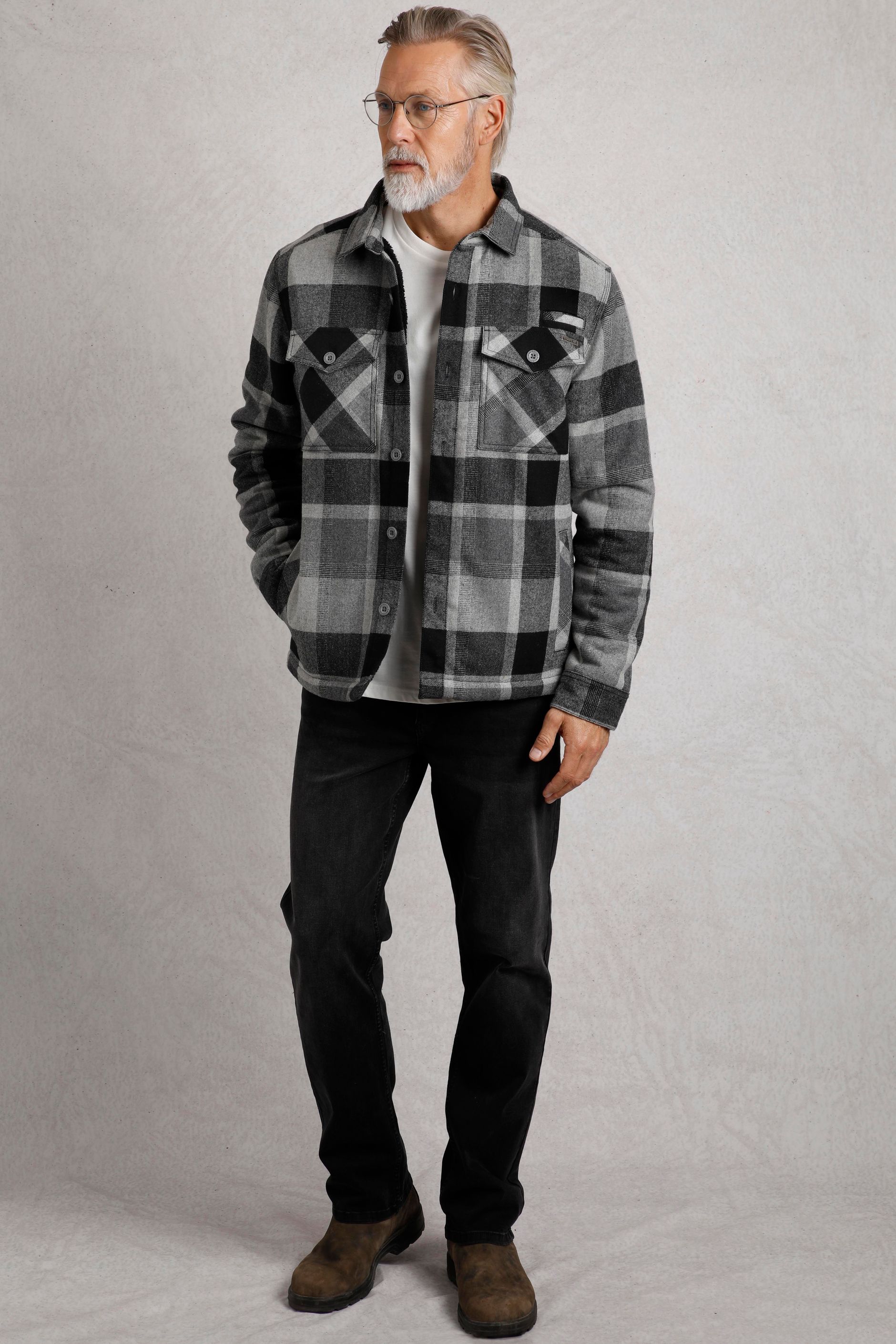 Cresseley Borg Lined Check Shacket Storm Grey | Weird Fish