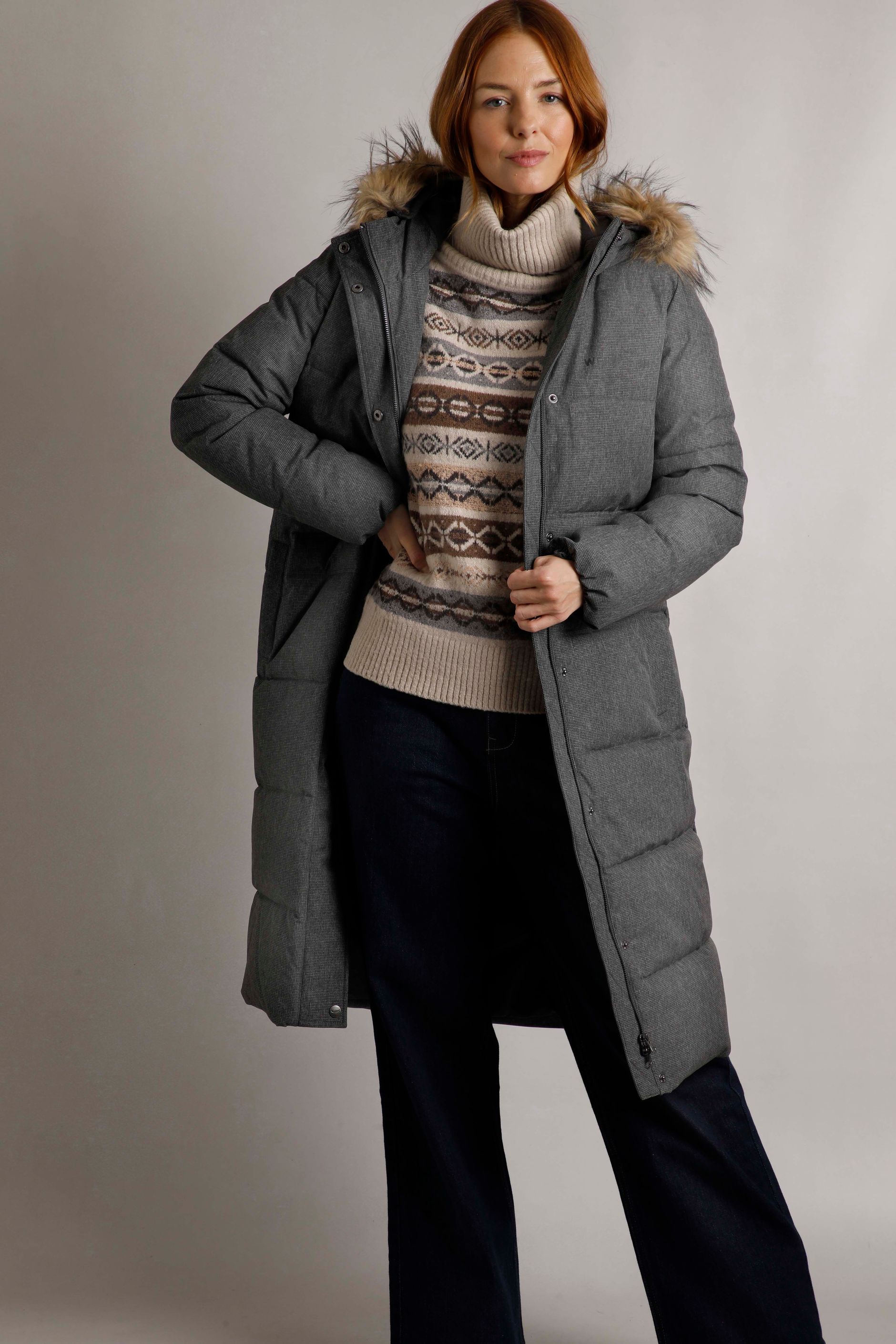 ジャケット・アウター wave design shaggy long coat Sean Full-Length Tweed Coat - Olive Wide Herringbone