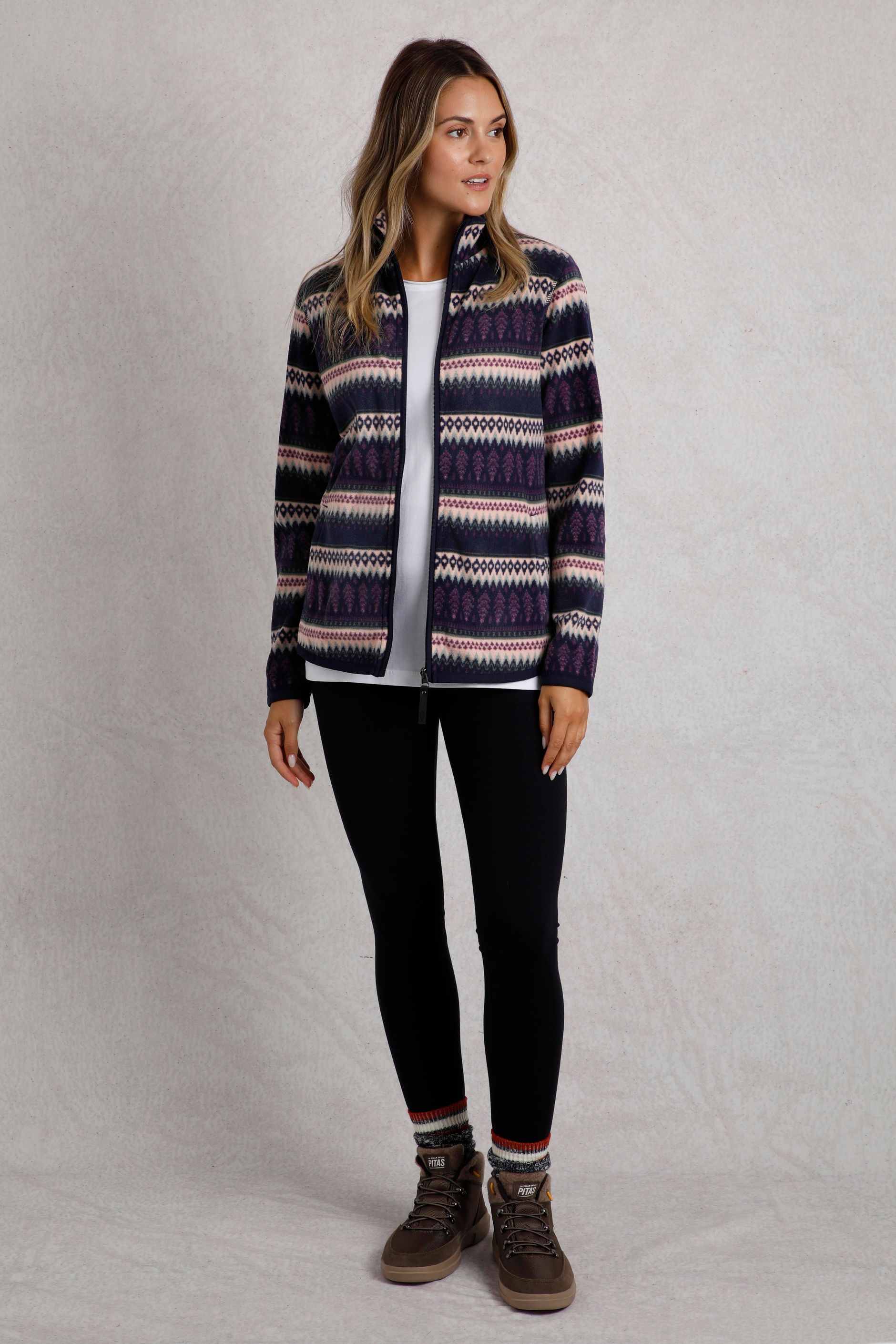 Rochelle Full Zip Printed Microfleece Dark Purple | Weird Fish