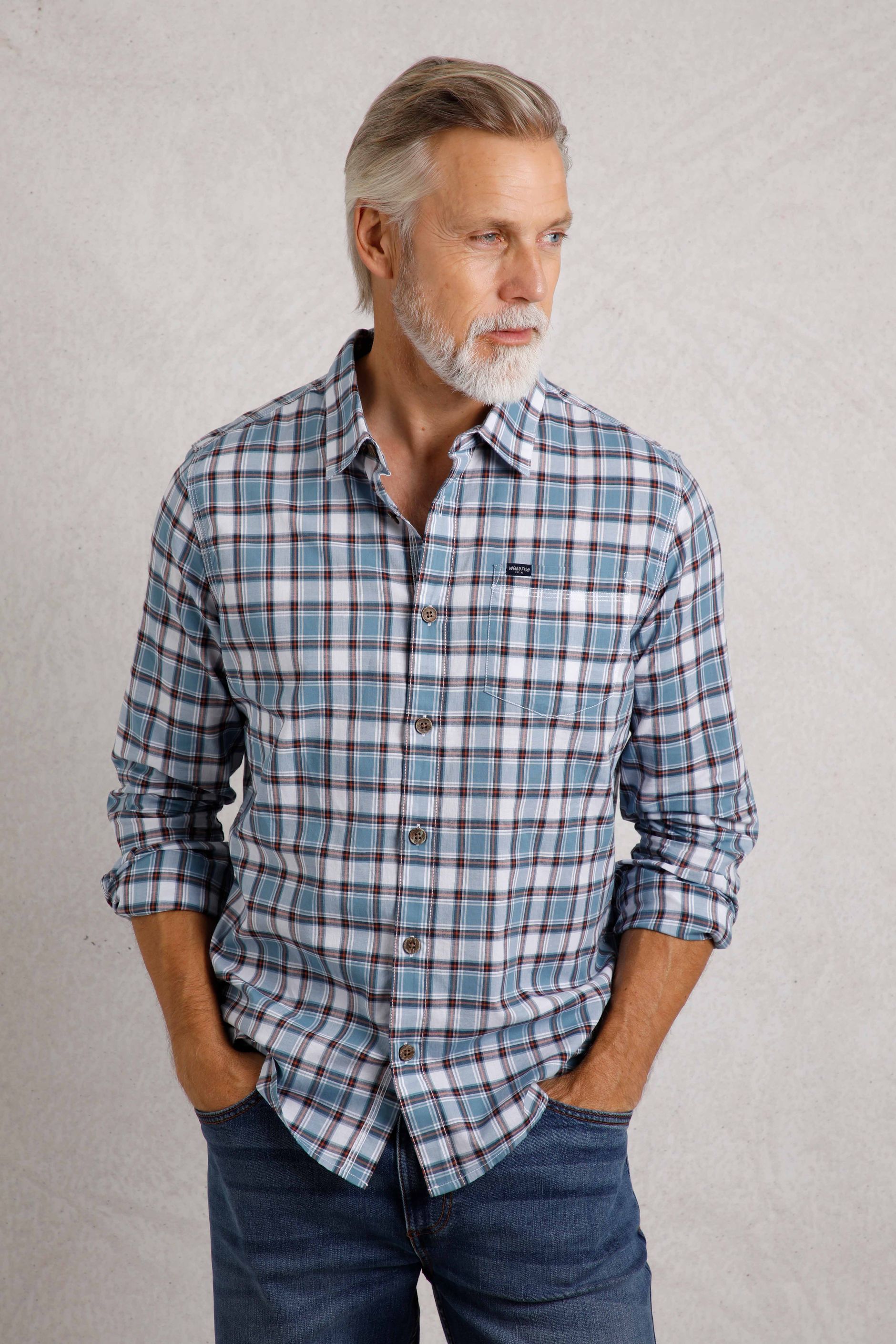 Laurence Long Sleeve Check Shirt Pale Denim | Weird Fish
