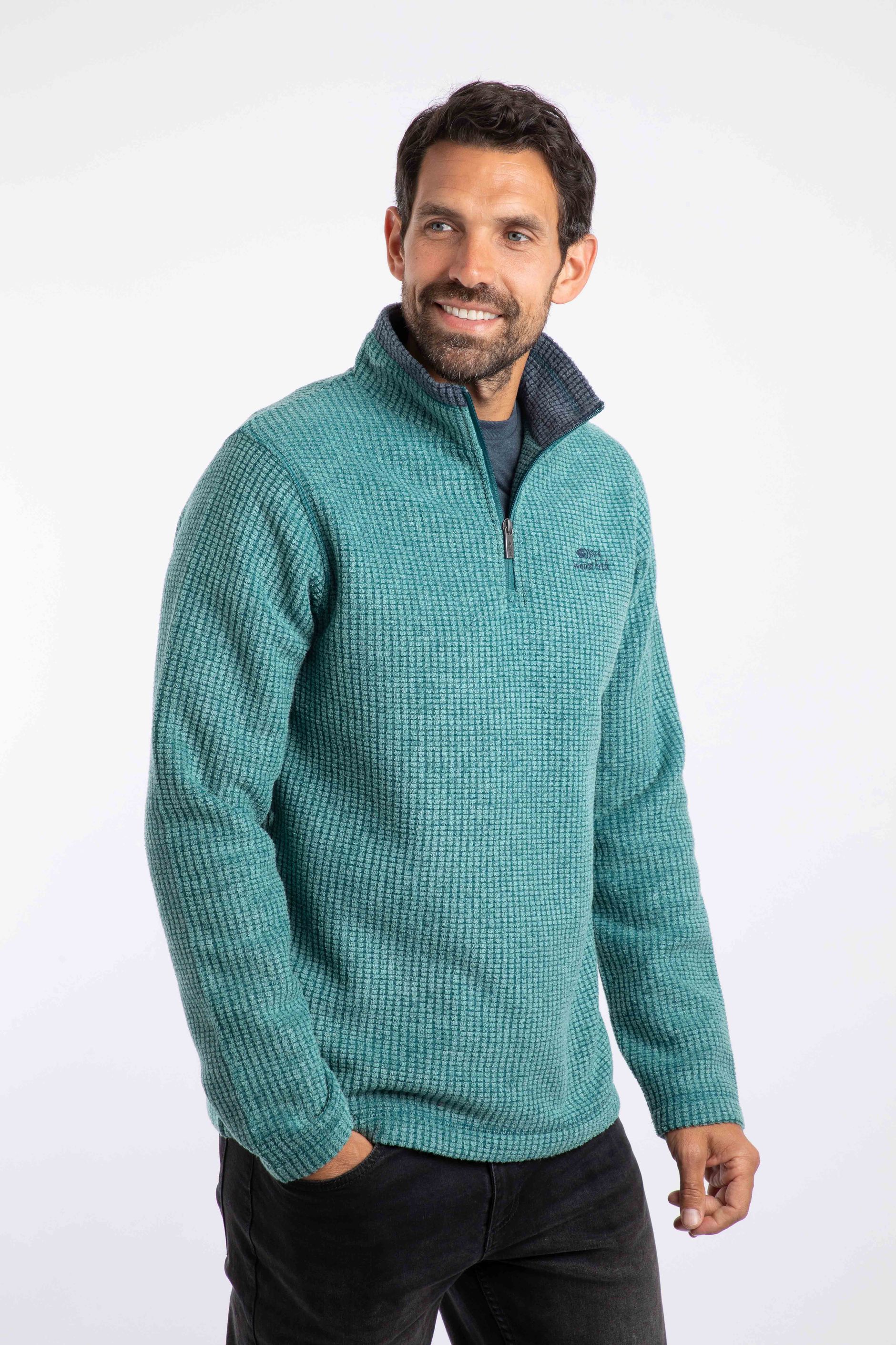Newark Eco 1/4 Zip Grid Fleece Leaf Green | Weird Fish