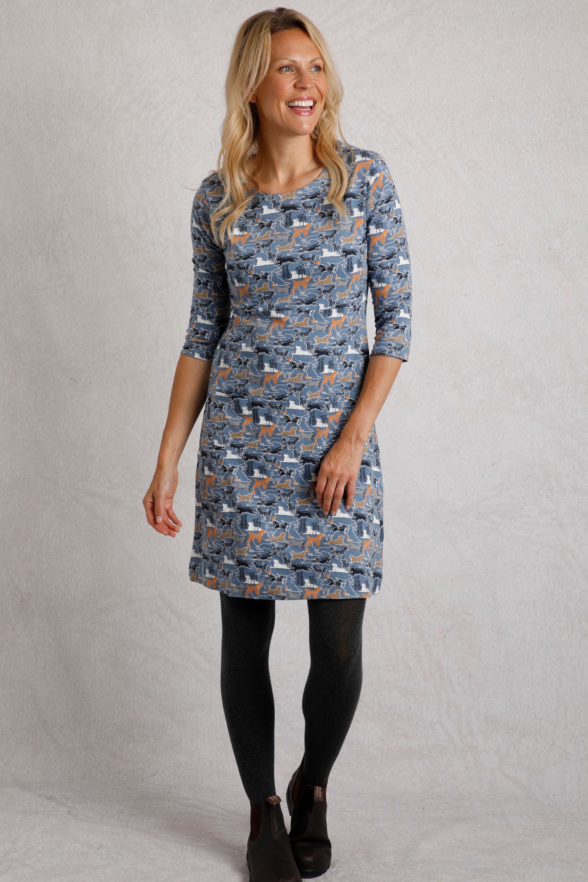 ワンピース Marble Print I-Line Jersey Dress - navy Marble Print I-Line Jersey Dress - navy