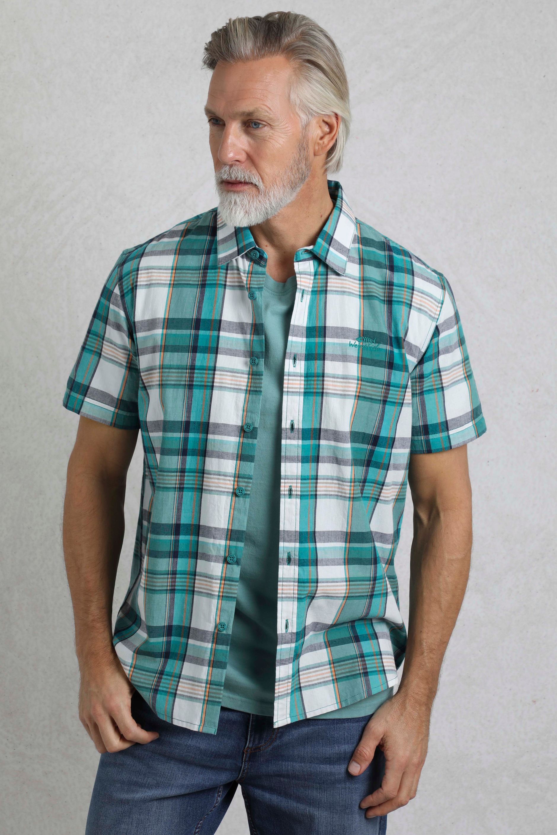 Judd Organic Cotton Short Sleeve Check Shirt White | Weird Fish