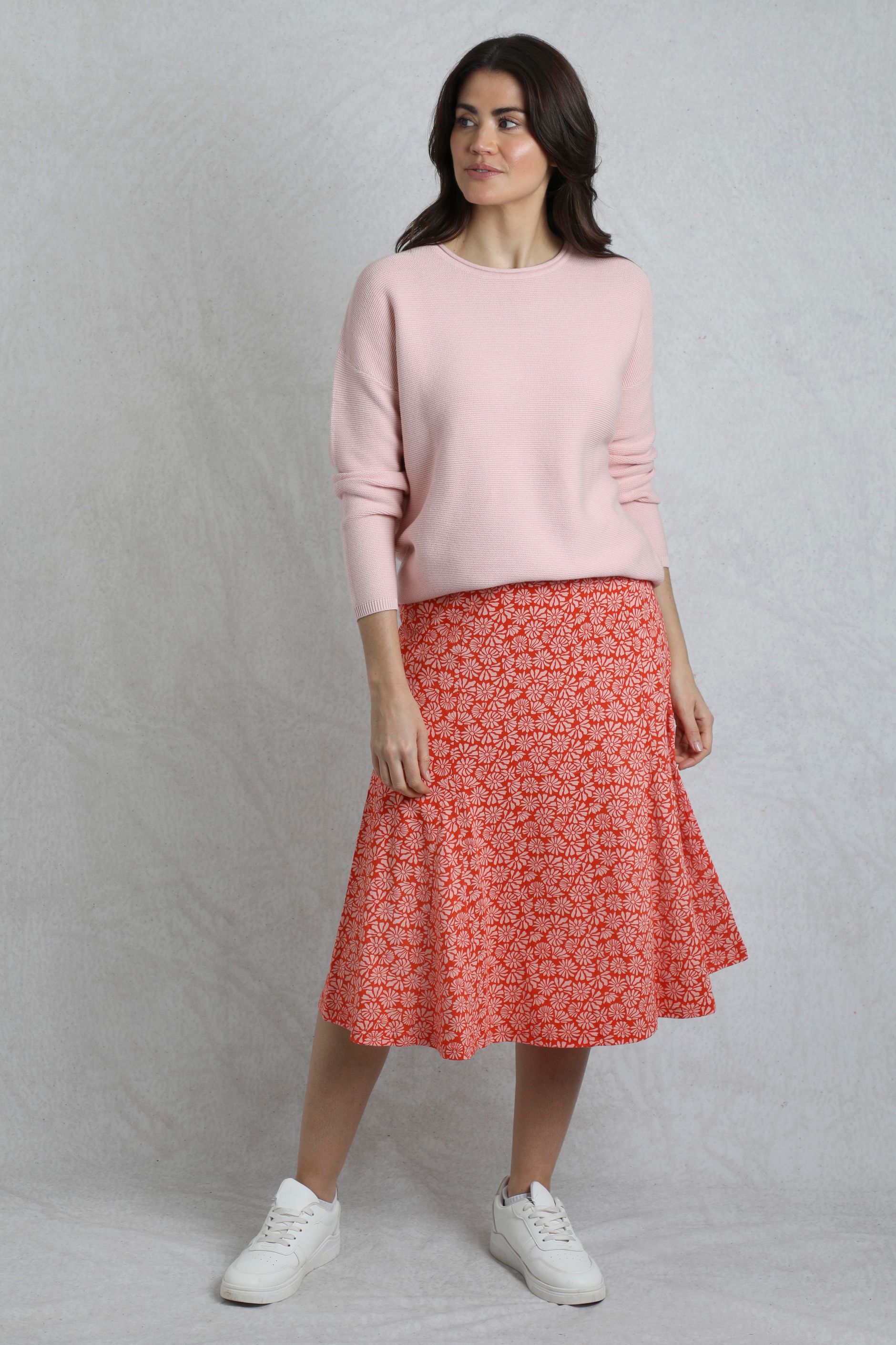 Romaro Printed Jersey Midi Skirt Crimson | Weird Fish
