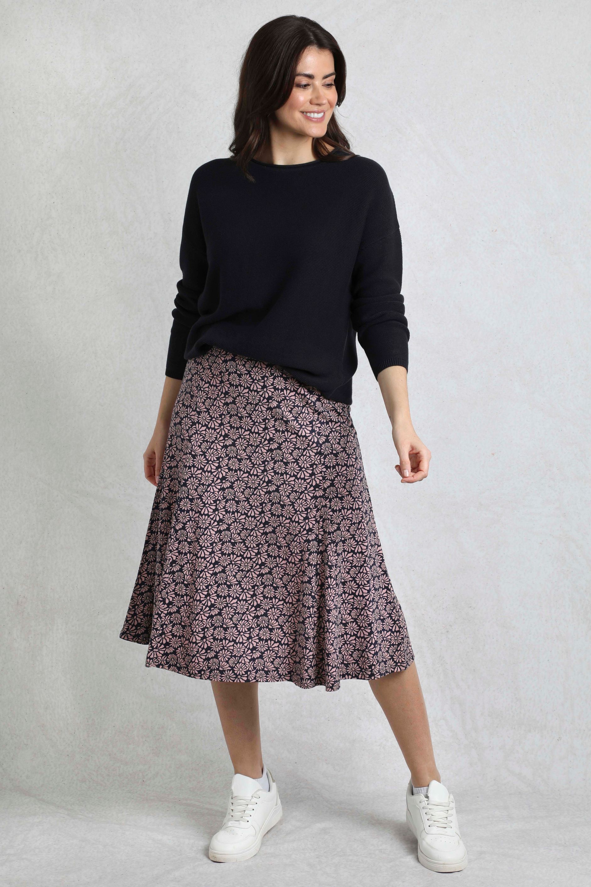Romaro Printed Jersey Midi Skirt Tea Rose | Weird Fish