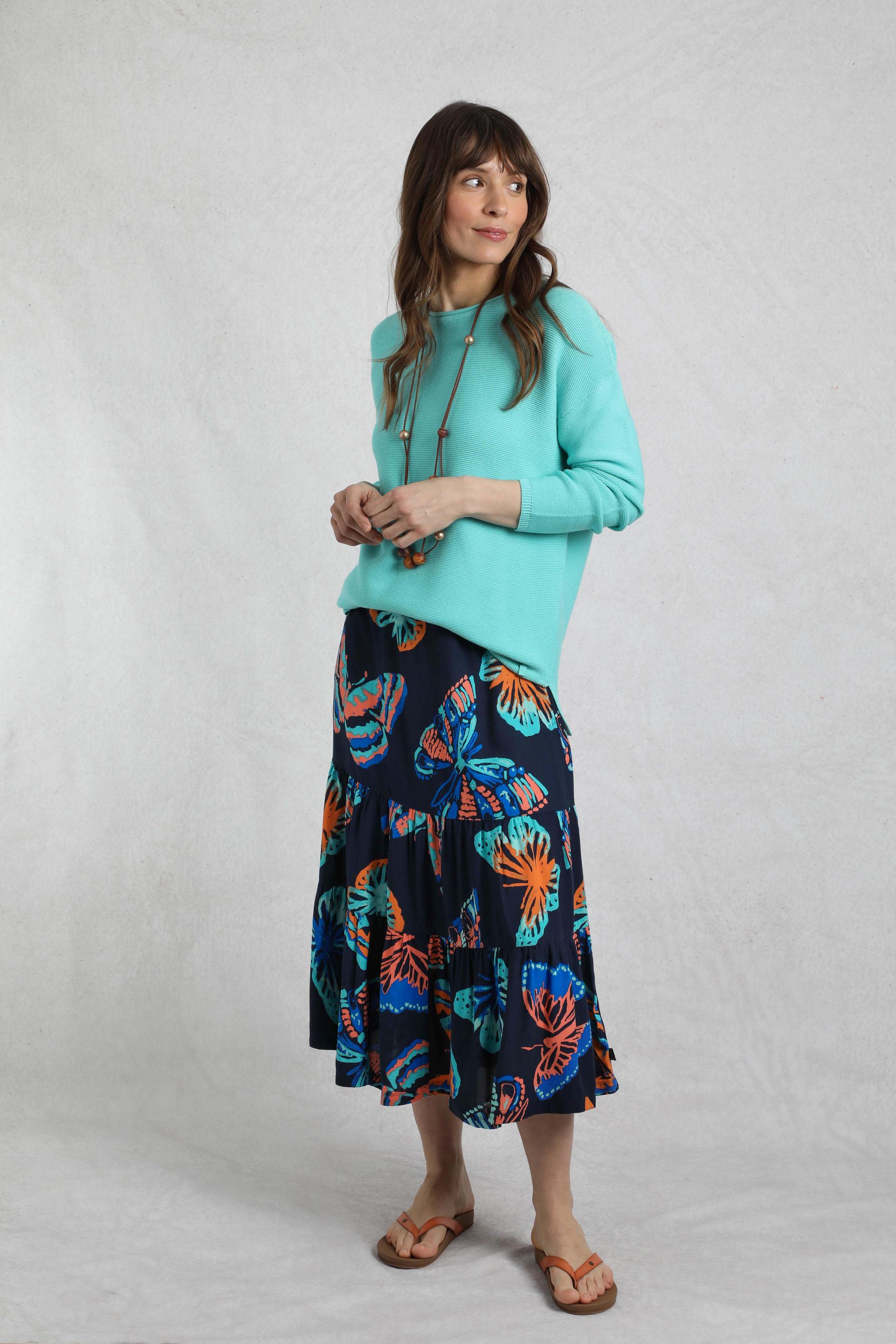 Cassis Lenzing EcoVero™ Printed Viscose Tiered Skirt Dark Blue